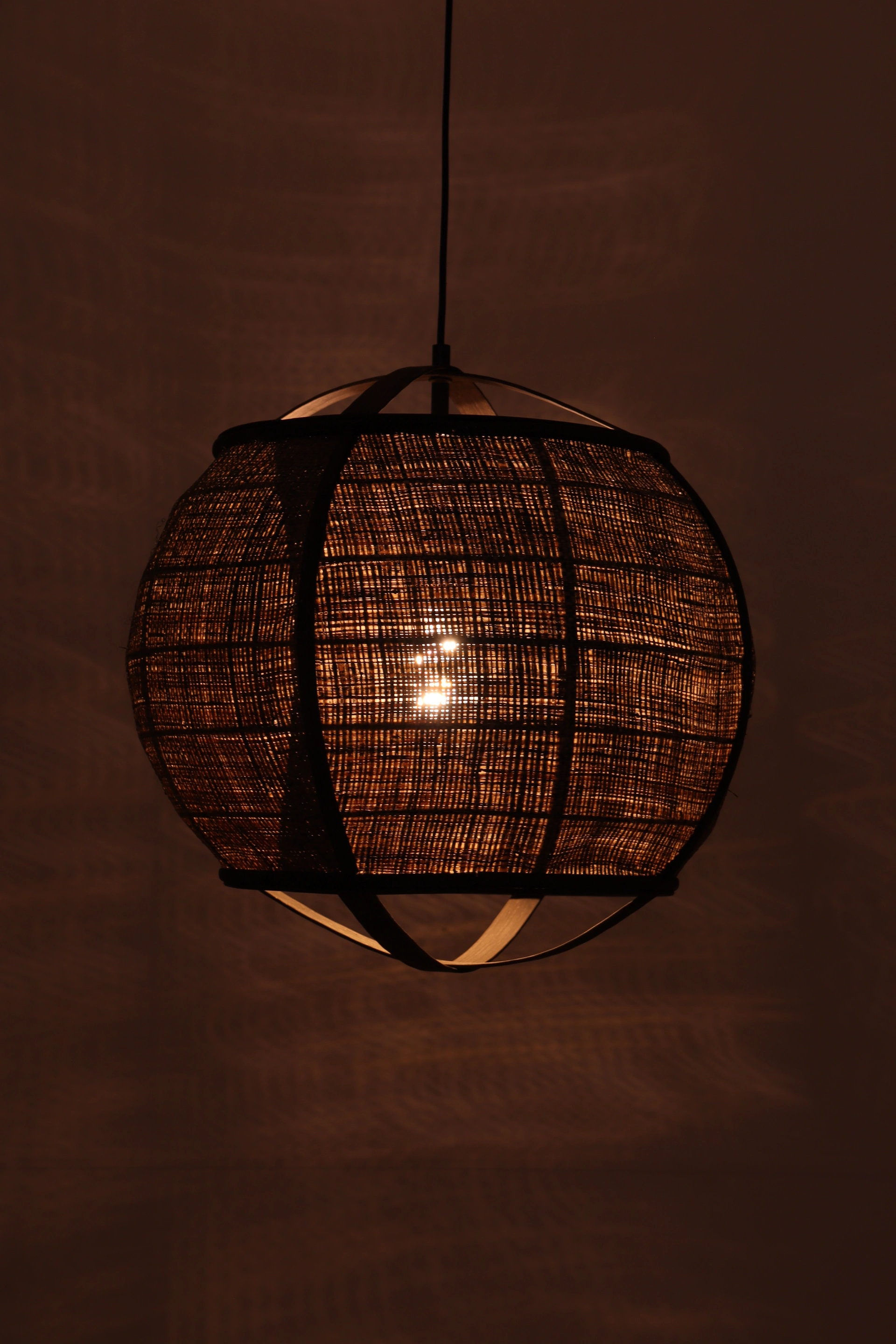 Hanglamp donker rotan met houten frame – naturel Ø41 cm 46469