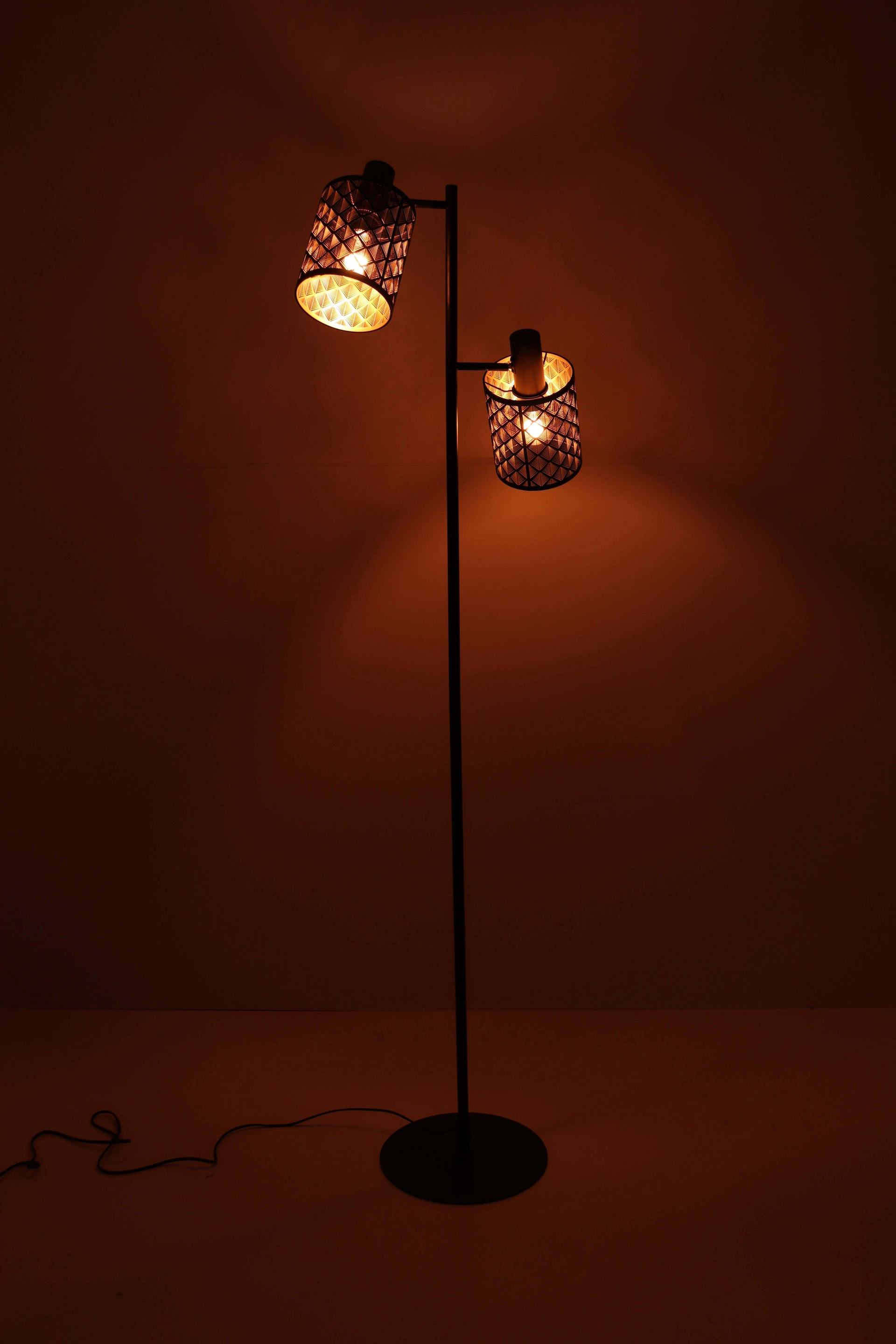 Vloerlamp 2 lichts - zwart met goud - Hoogte 166cm 46646