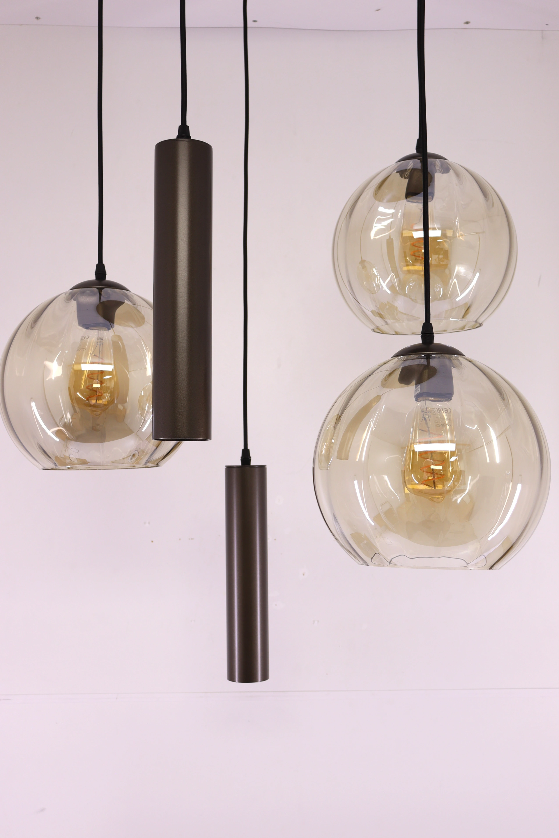 Hanglamp Cacao Bruin 5-lichts – Amber Geribbeld Glas met Hangkoker – Diameter 70 cm 50300