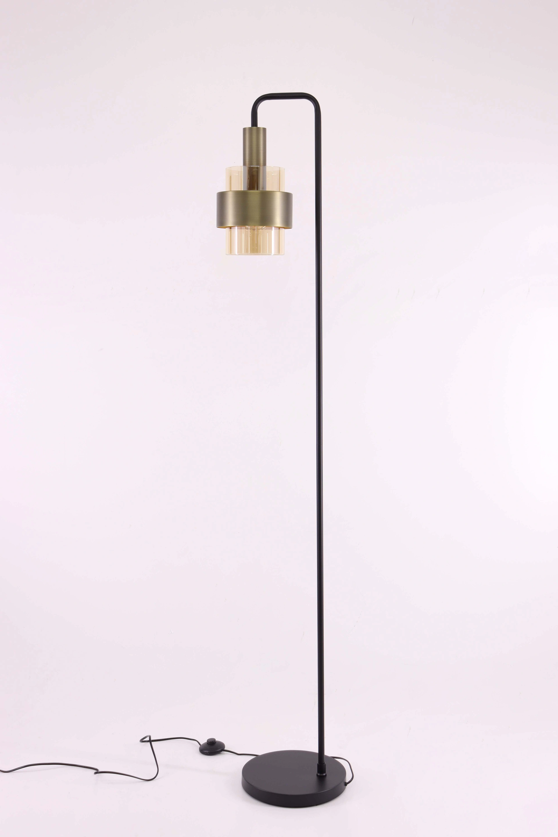 Vloerlamp marrone - brons met amber glas- Hoogte 170cm 46282