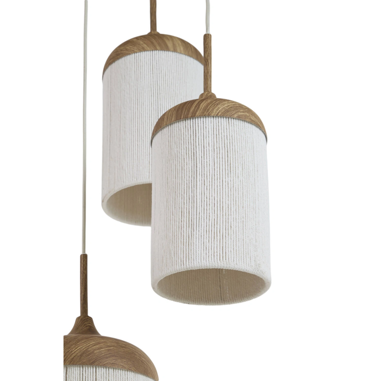 5-lichts Hanglamp Rovena - naturel houtlook met crème touw – Ø50 cm SW10551