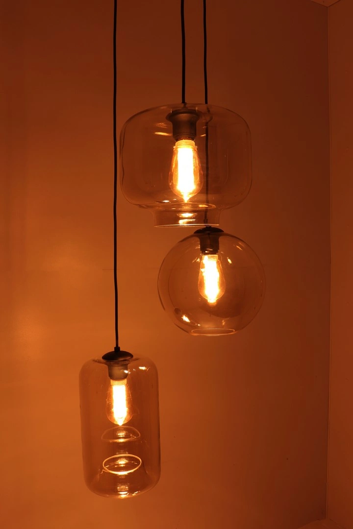 EEF Hanglamp Amberglas, 3-lichts Videlamp 50039