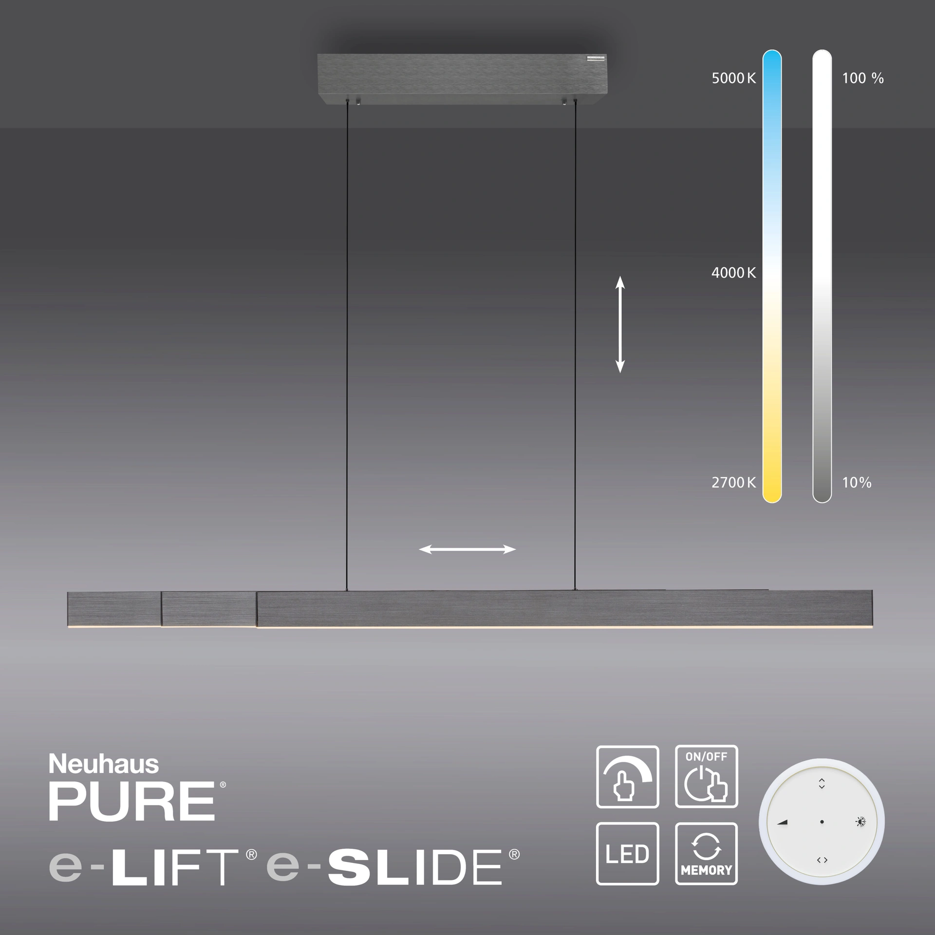 Hanglamp Pure Moto easy Lift en e-Slide L 80-200 cm Grijs 45733