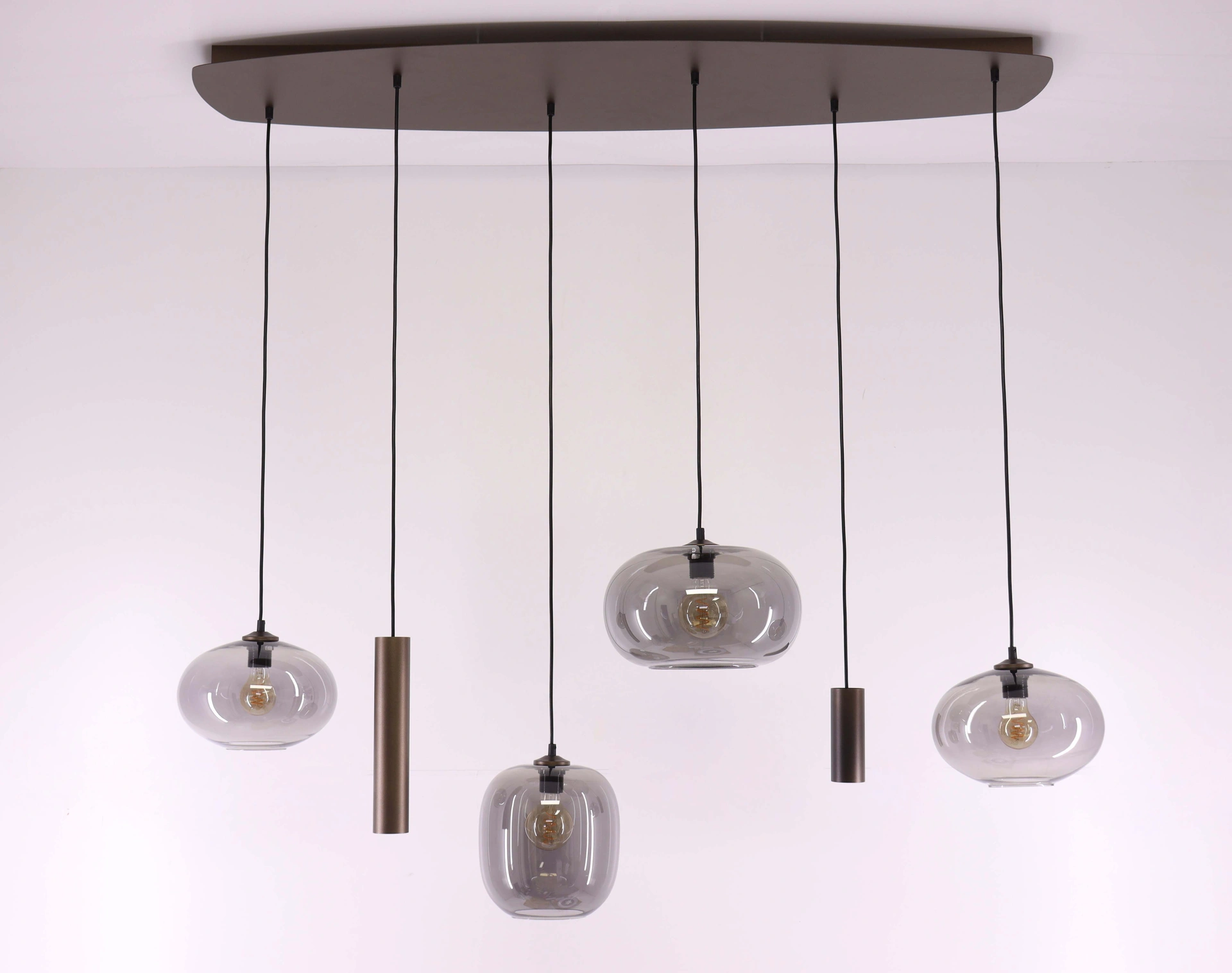 Hanglamp deens ovaal - cacao 6 lichts met smoke glas 50280