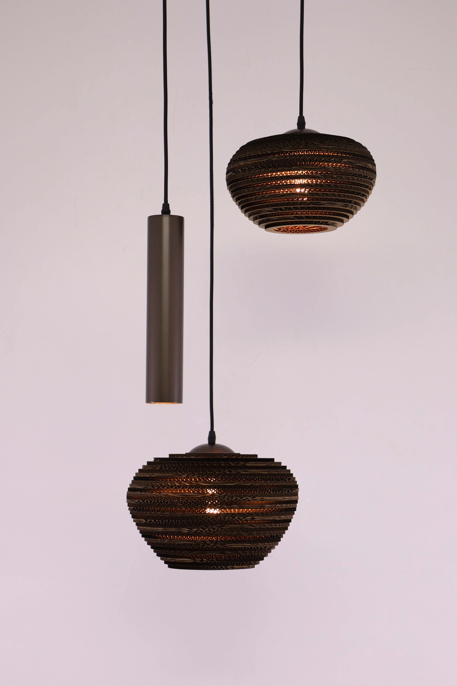 Hanglamp Cacao Bruin 3-lichts – Kartonnen Kappen met Hangkoker – Japandi 50293