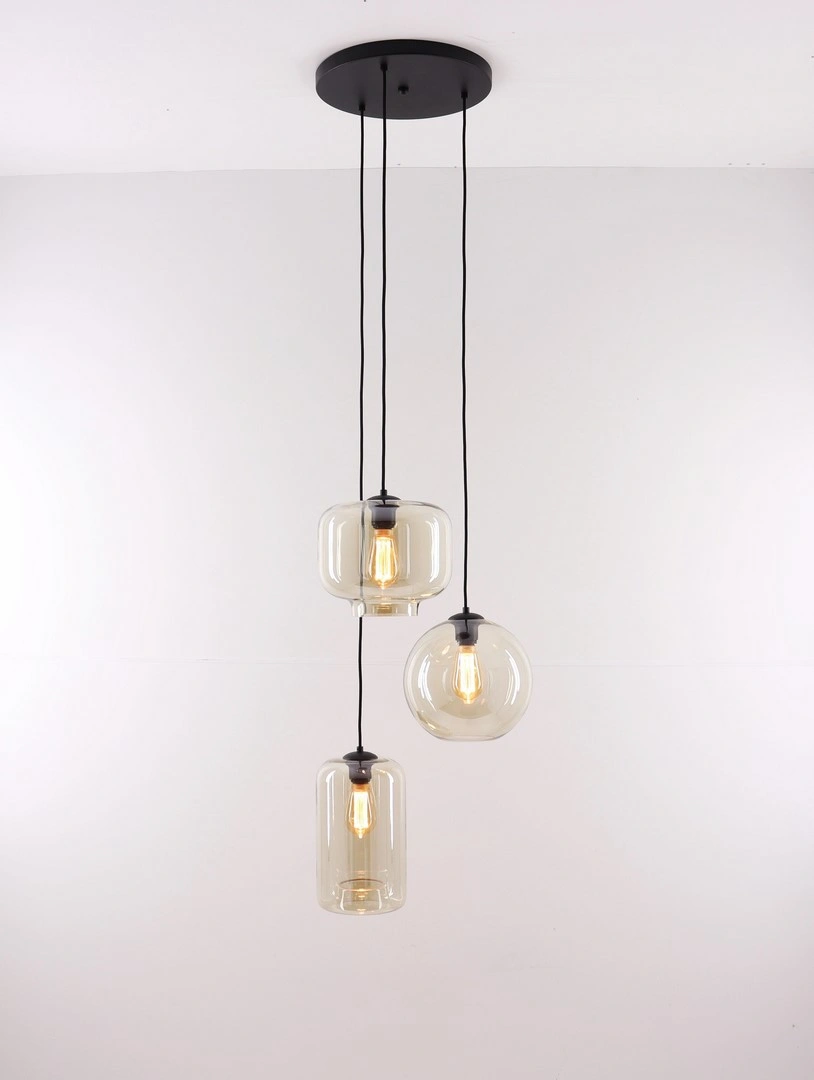 EEF Hanglamp Amberglas, 3-lichts Videlamp 50039
