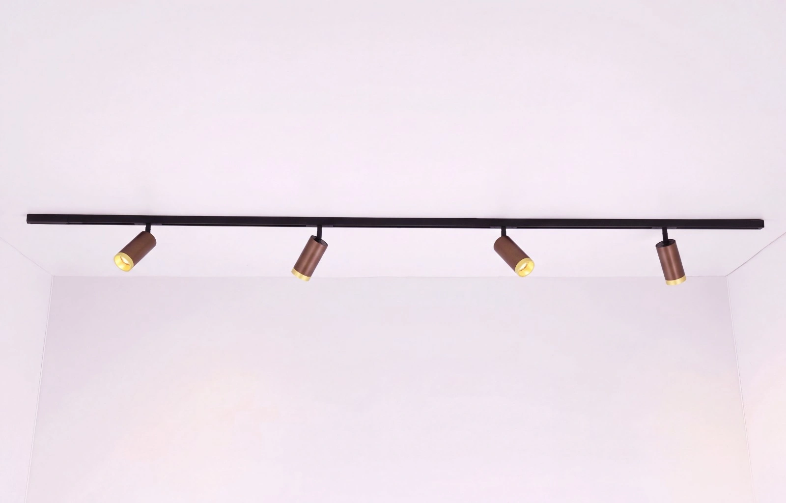 Complete railverlichting set FLAT LUXE 2 meter zwart met 4 coffee Domino mini spots incl. LED SW10614