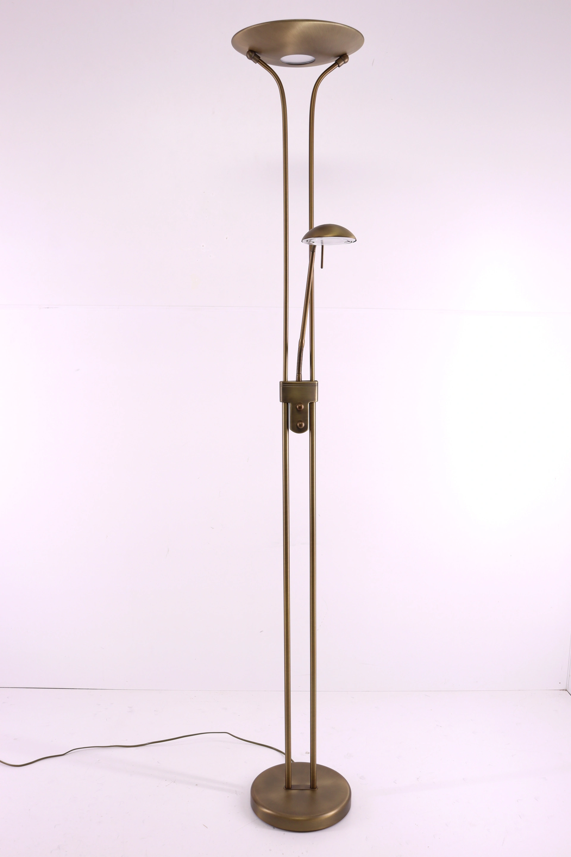 Vloerlamp/Uplighter brons met verstelbare leesarm 46117