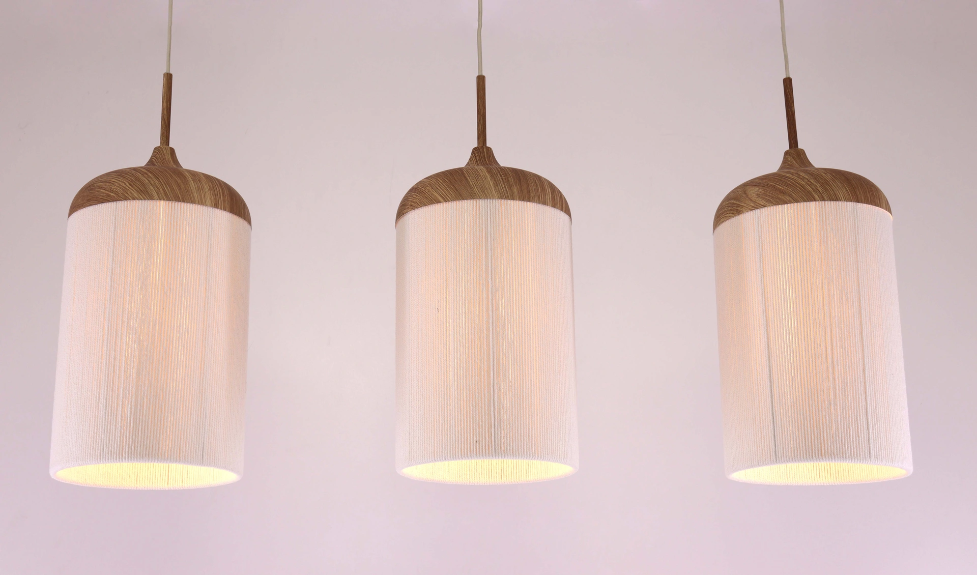 Hanglamp 3 lichts - Naturel metalen houtlook creme touwkappen - Lengte 90cm 46807