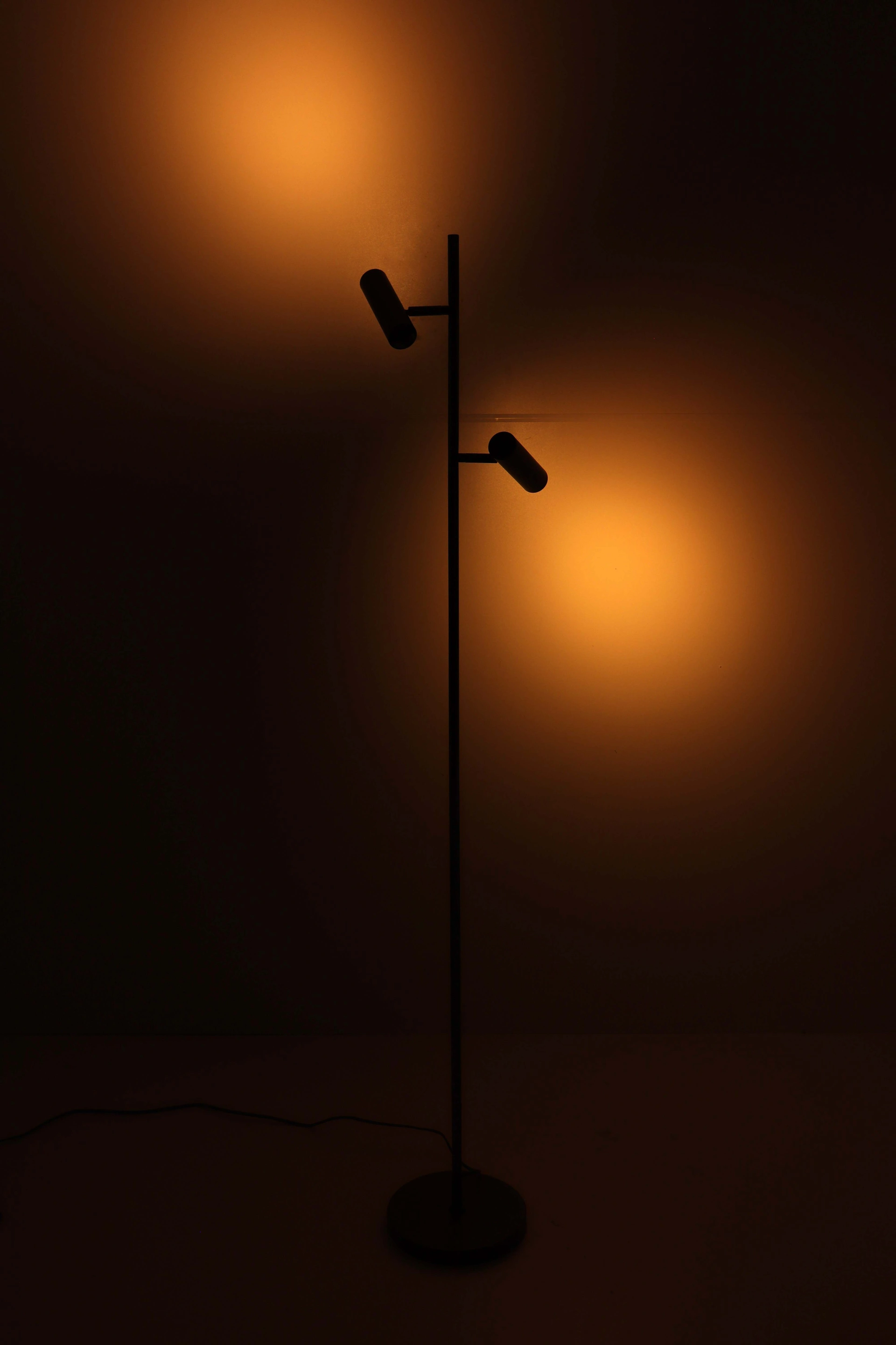 Minimalistische bronskleurige vloerlamp met twee verstelbare spots 46615