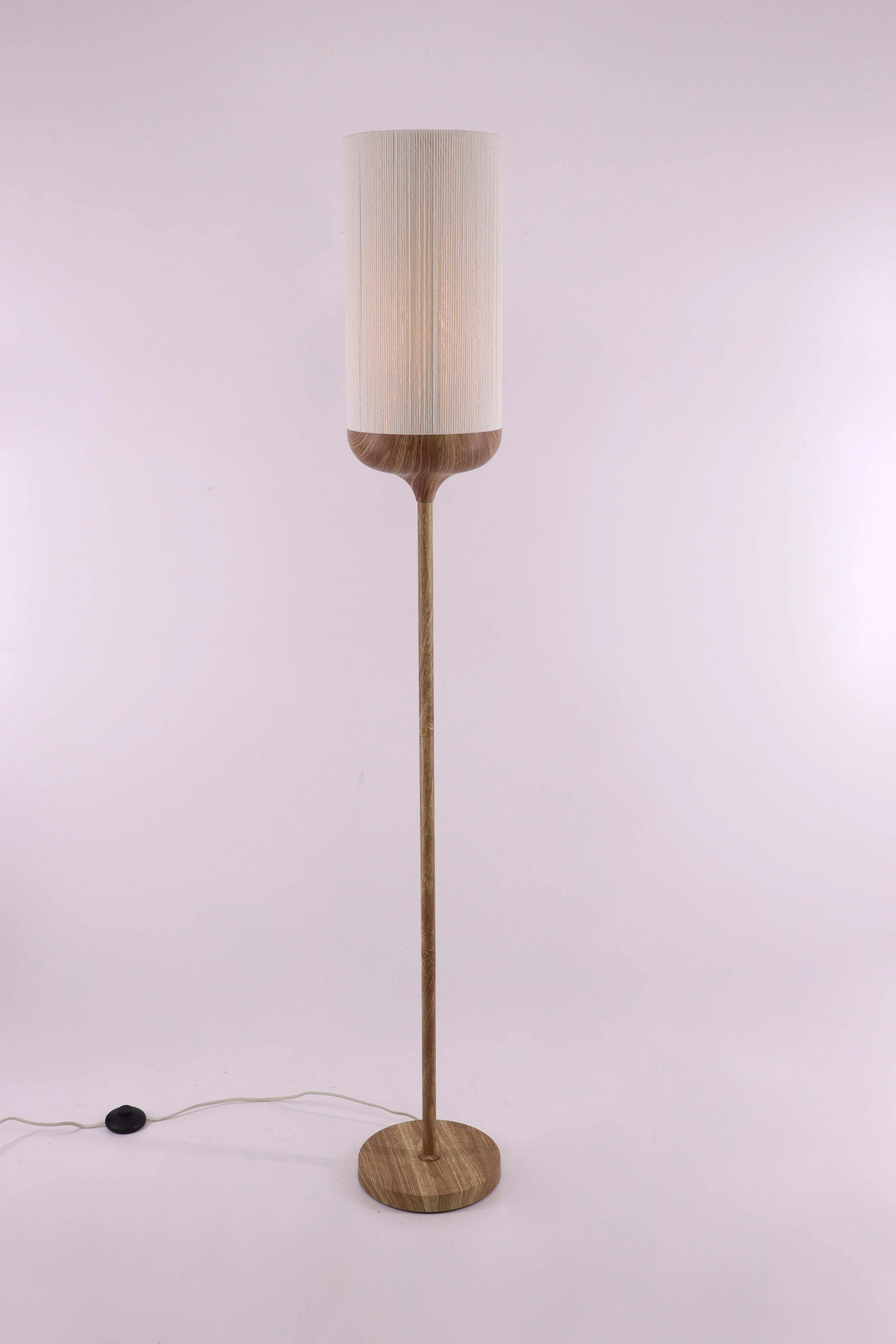Vloerlamp japandi naturel metalen houtlook - créme touwkap - Hoogte 160cm 46496