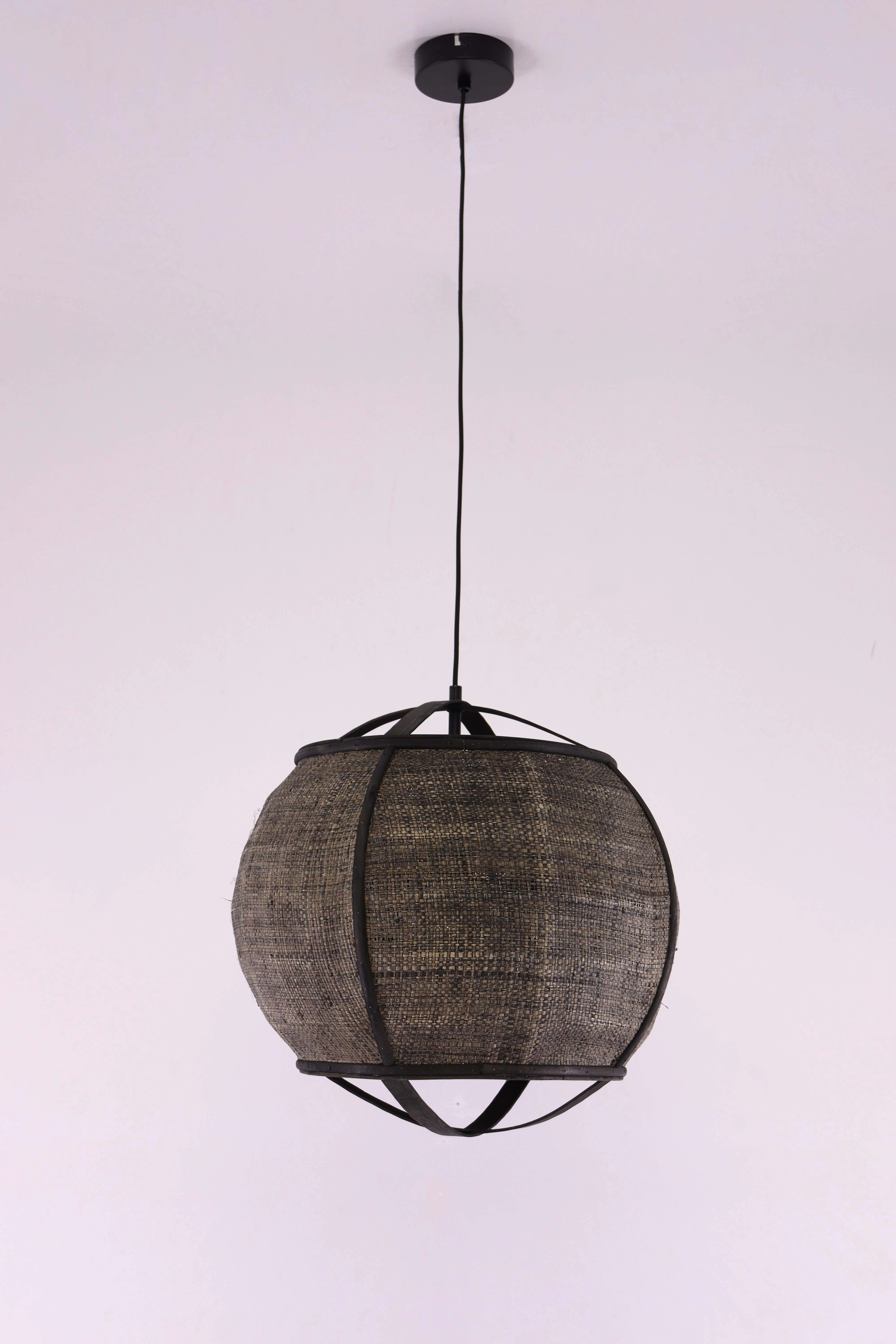 Hanglamp donker rotan met houten frame – naturel Ø41 cm 46469