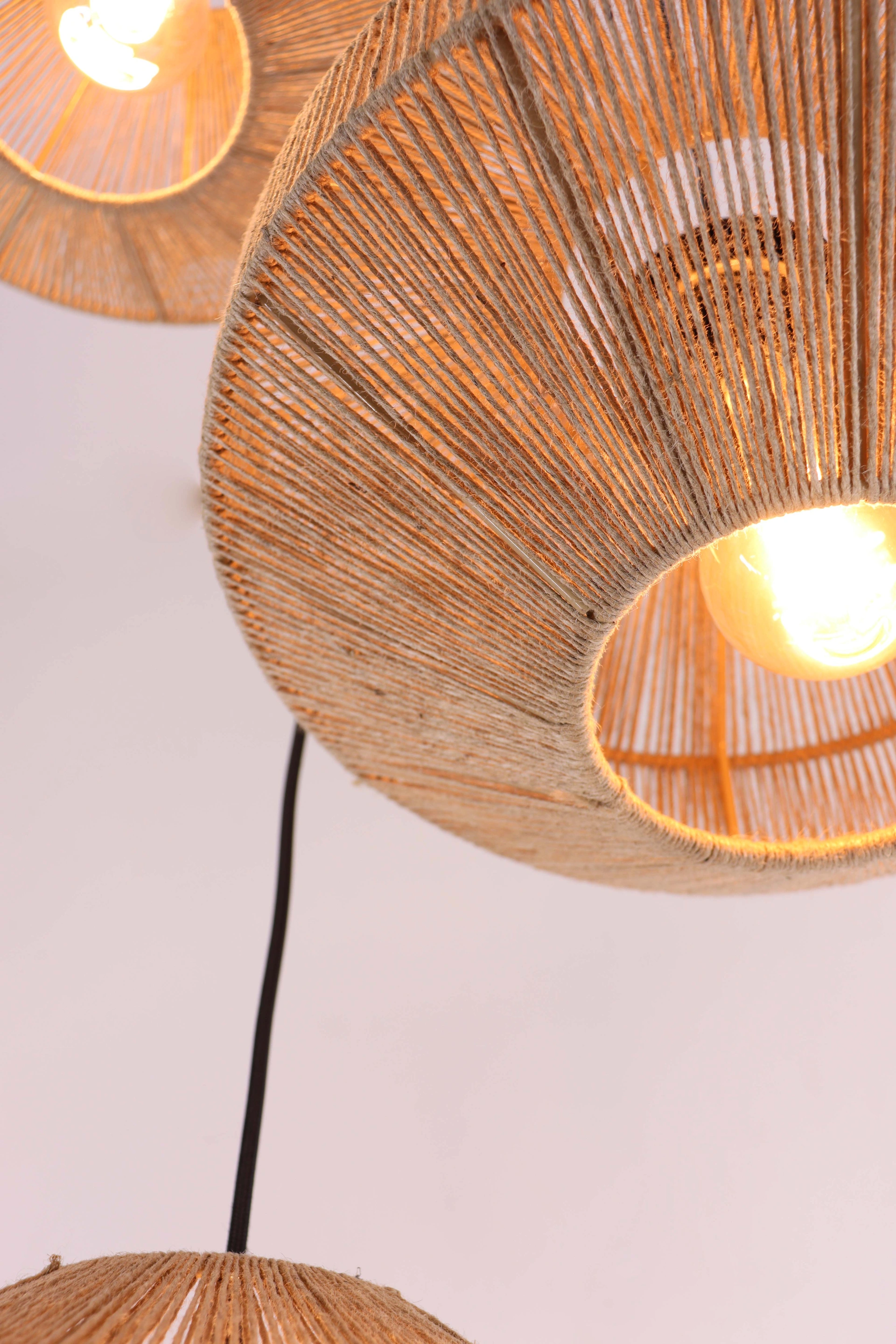 Hanglamp touw 3 lichts zwart, plafondlamp natuurlijk touw 50267