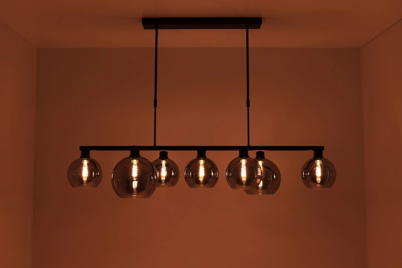 Hanglamp 7 lichts aan frame (#alleen af te halen#) - smoke rookglas - 140cm 50165