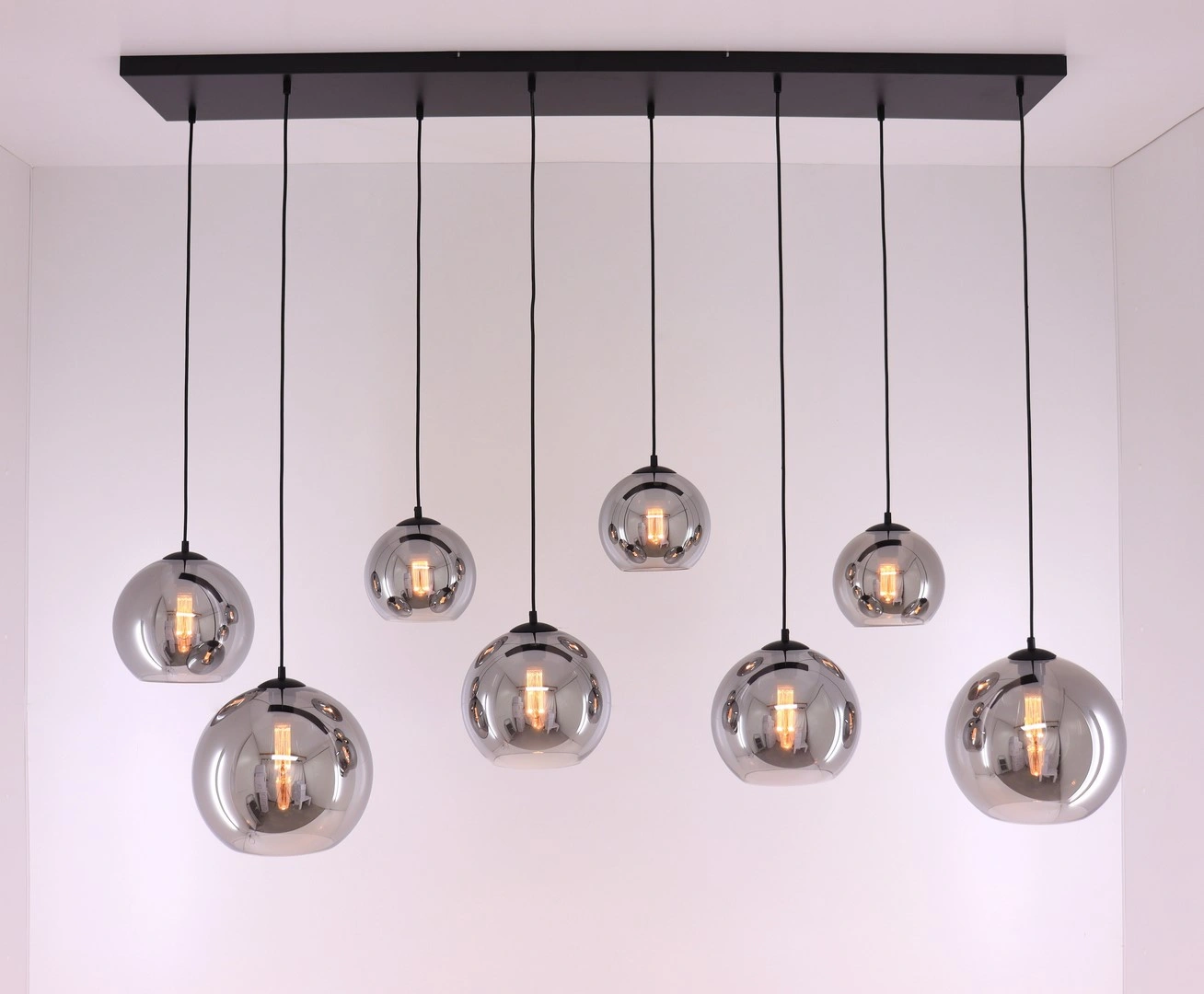 EEF Hanglamp 8-lichts bollen rookglas - 165cm 50123