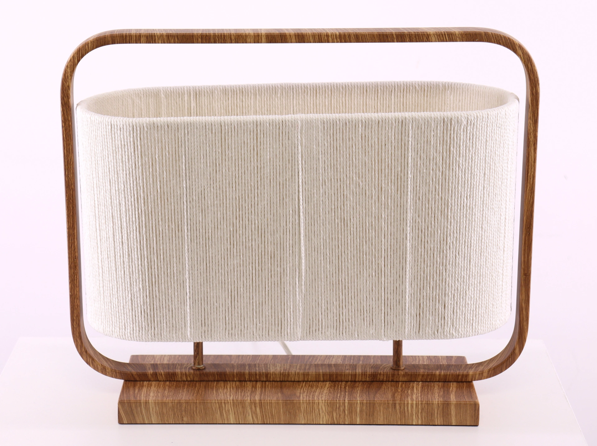Tafellamp met metalen houtlook frame en stoffen kap – naturel  46434