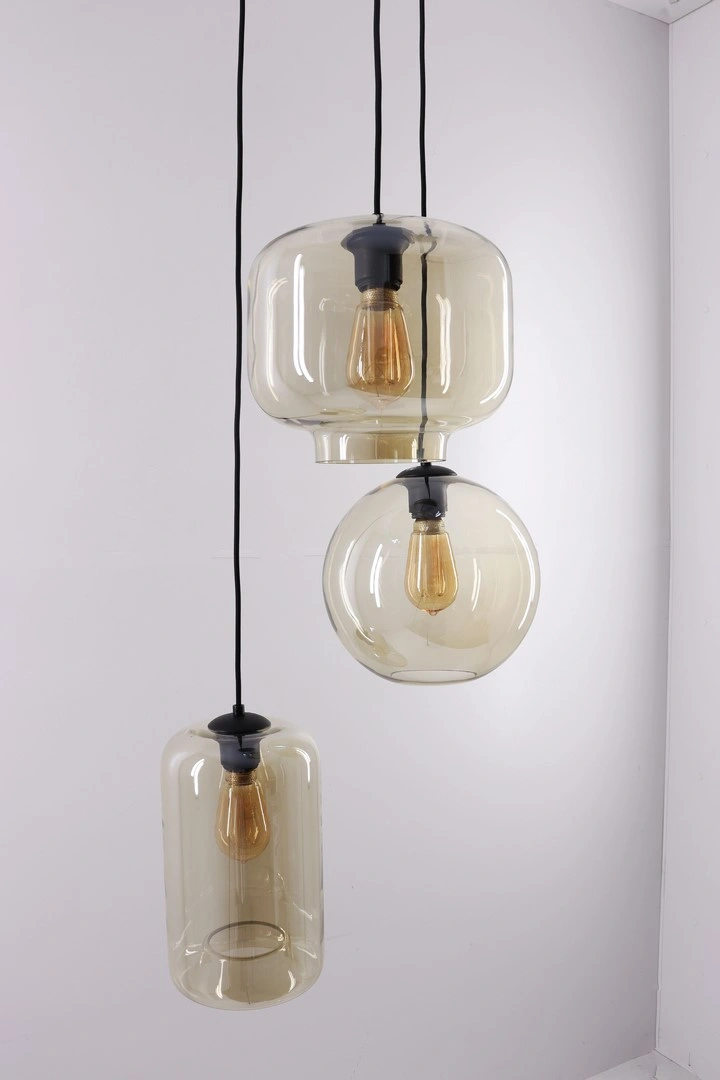 EEF Hanglamp Amberglas, 3-lichts Videlamp 50039