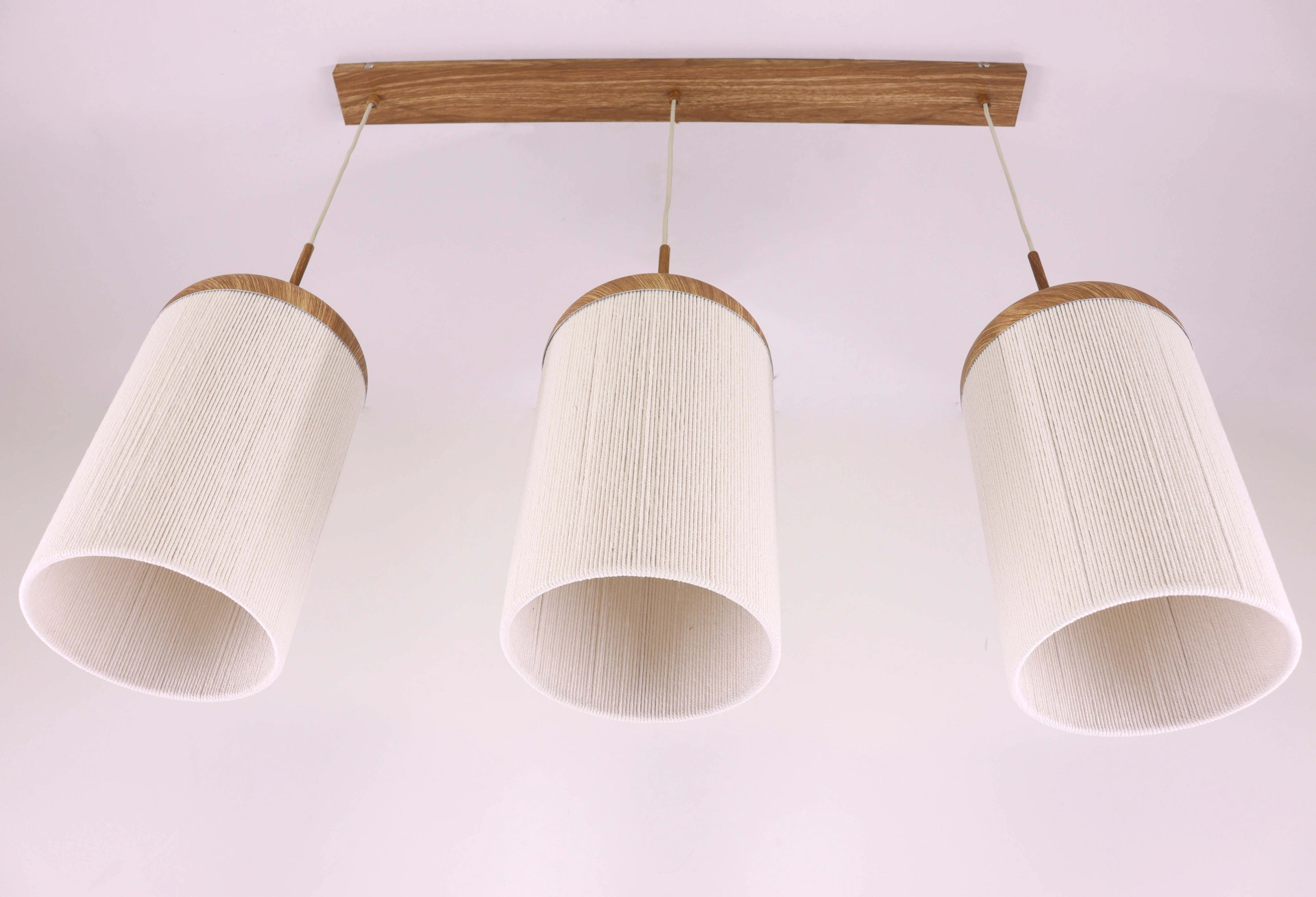 Hanglamp 3 lichts - Naturel metalen houtlook creme touwkappen - Lengte 90cm 46807