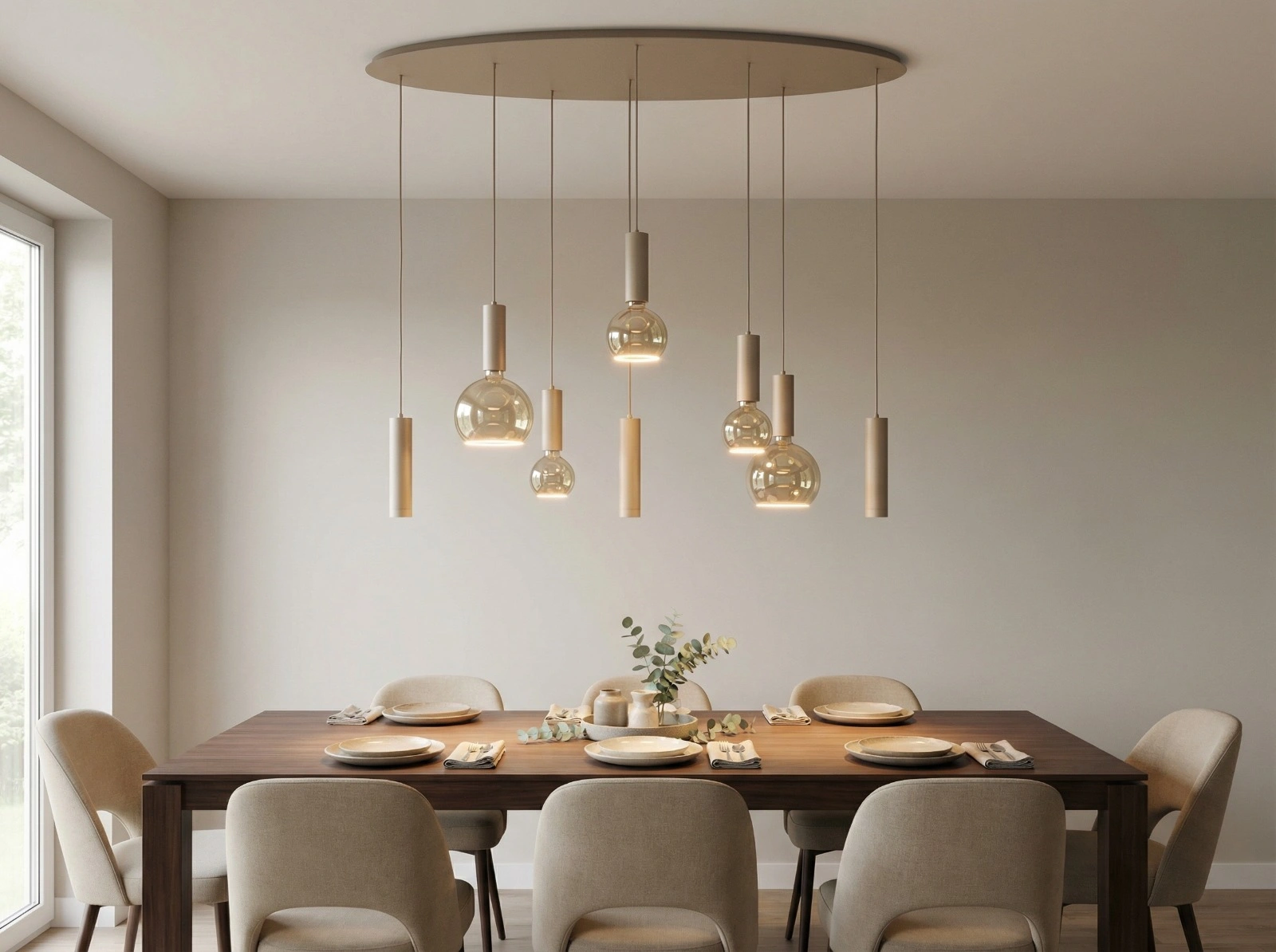 Hanglamp champagne zand 8-lichts 140 cm Segula Floating LED en GU10 spots 50276