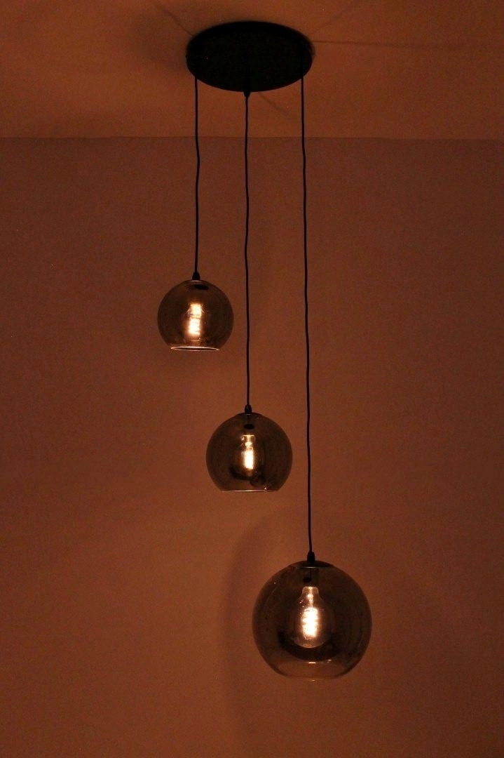Hanglamp 3lichts rond - smoke rookglas bollen 20 25 30 cm 50192