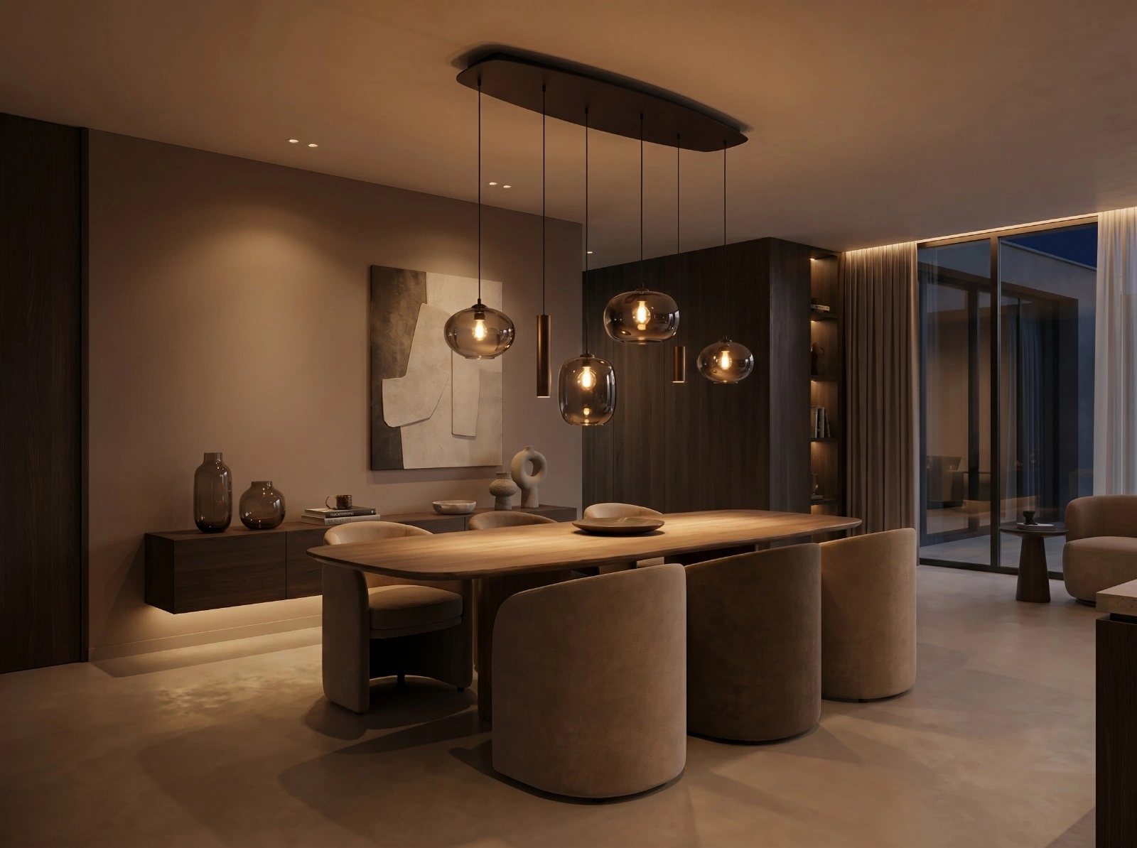 Hanglamp deens ovaal - cacao 6 lichts met smoke glas 50280