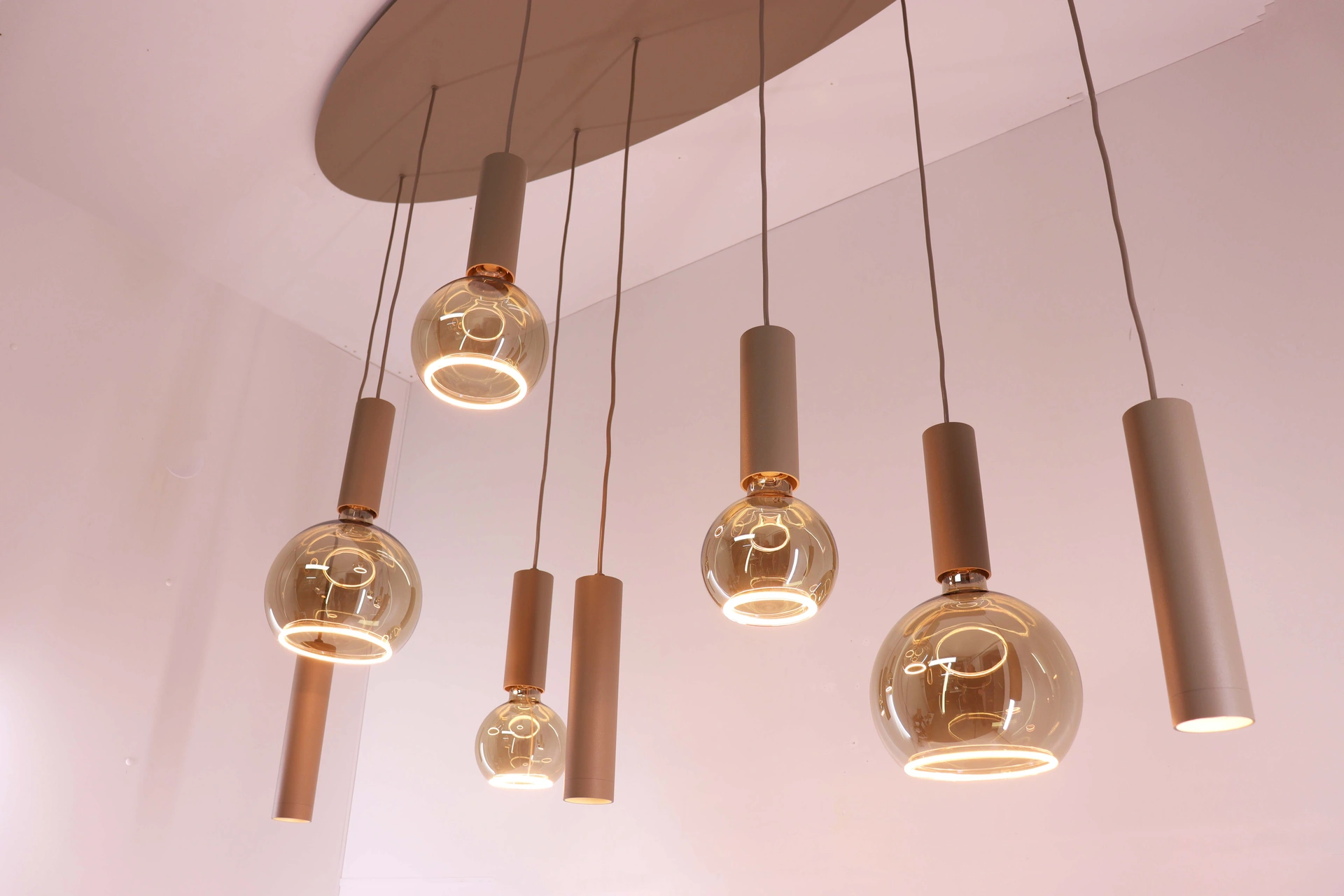 Hanglamp champagne zand 8-lichts 140 cm Segula Floating LED en GU10 spots 50276