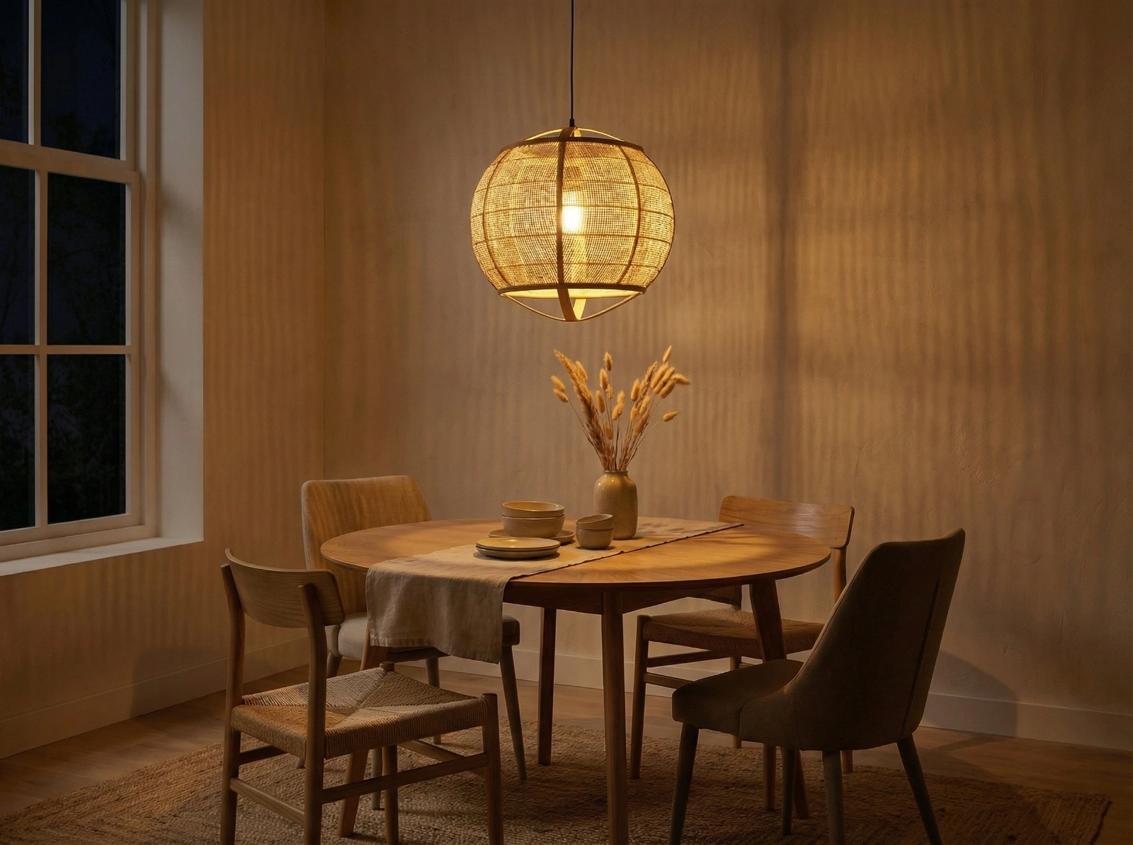 Hanglamp licht rotan met houten frame – naturel Ø41 cm 46468
