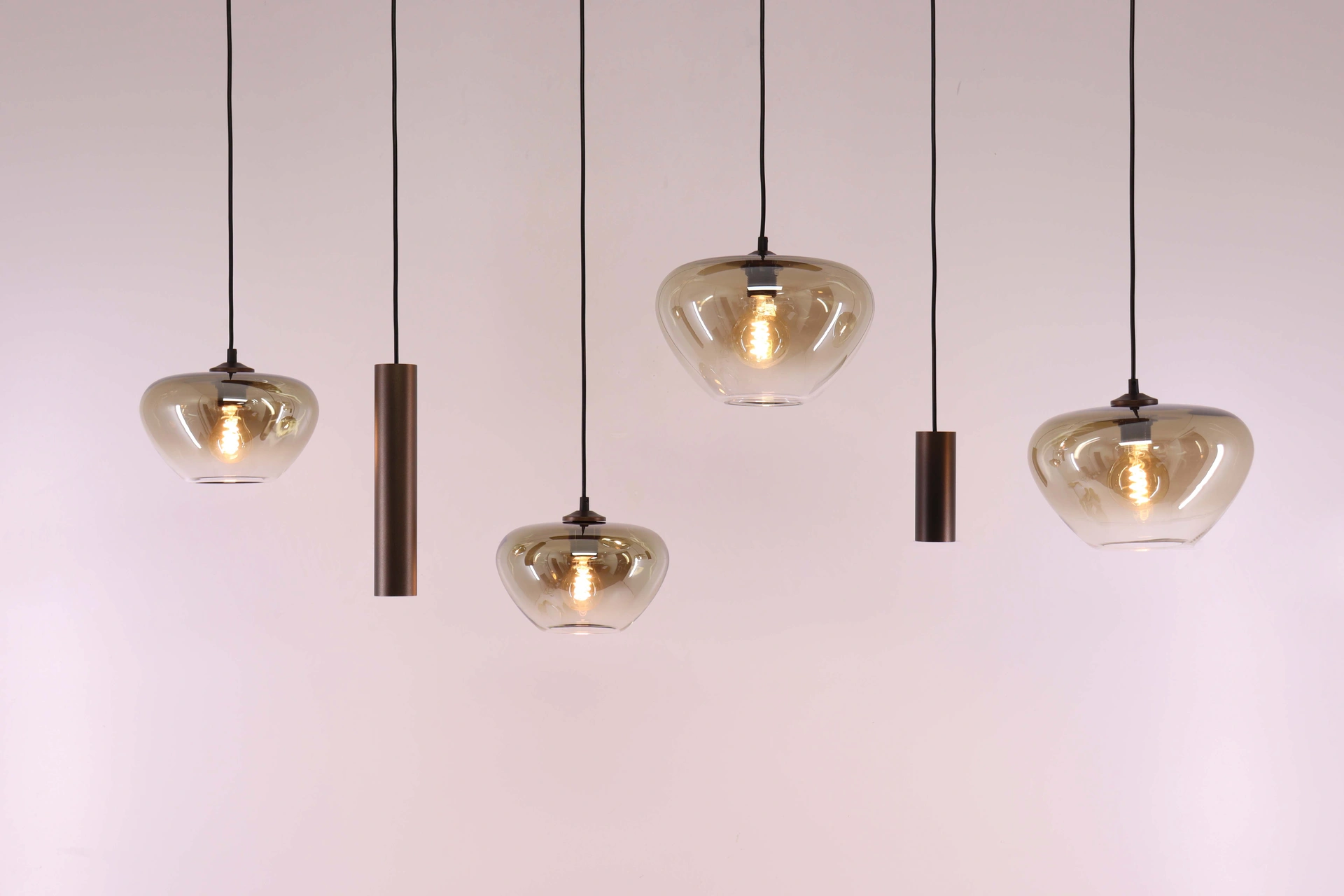 Hanglamp deens ovaal - cacao 6 lichts met genua bruin/helder glas 50279