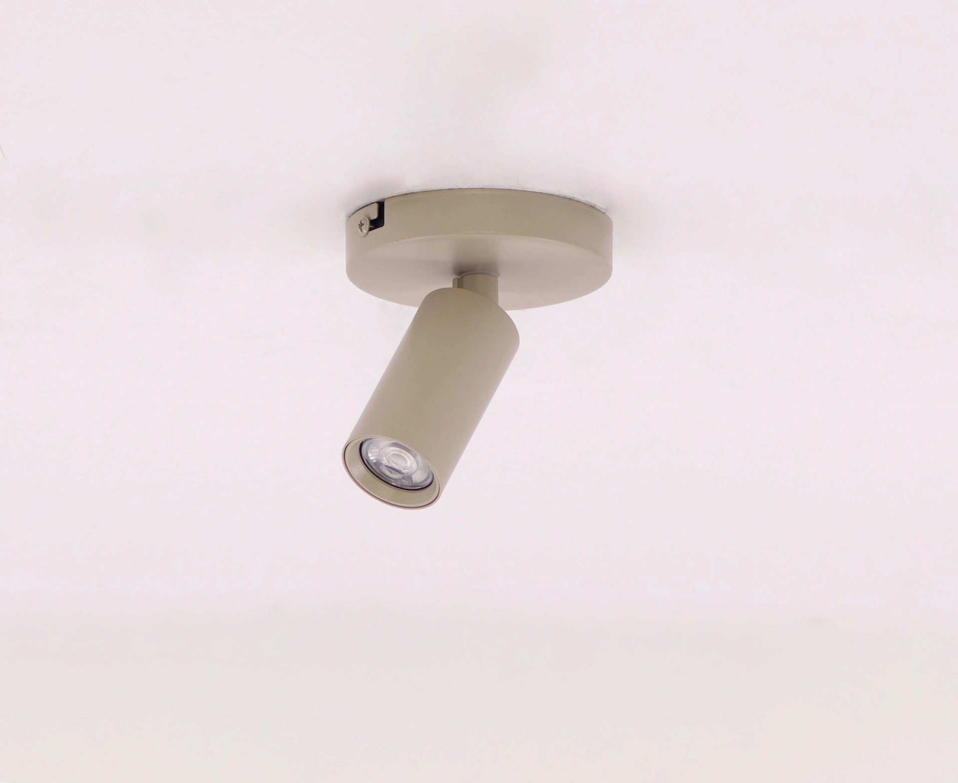 Zandkleurige 1-lichts rond opbouwspot met mini gu10 verstelbare spot 46722