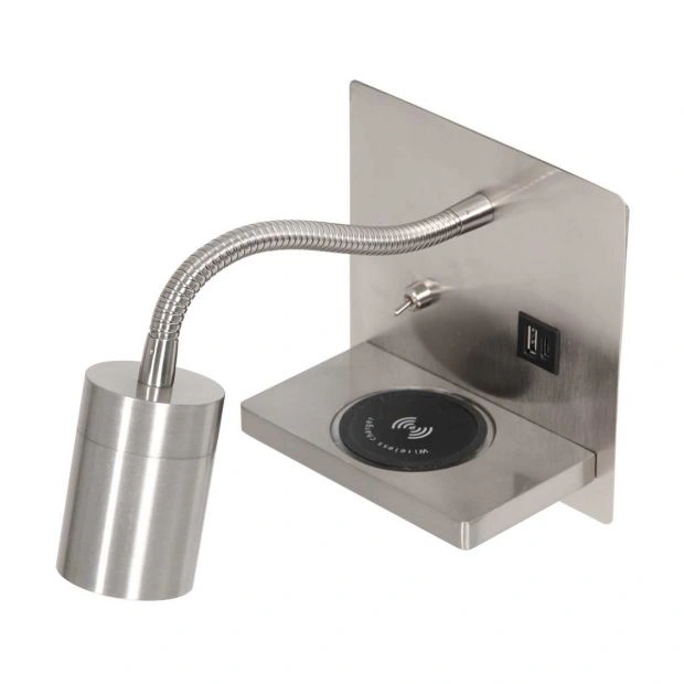 Wandlamp zwart | Draadloze oplader, USB-A & USB-C | Dim-to-warm 44979
