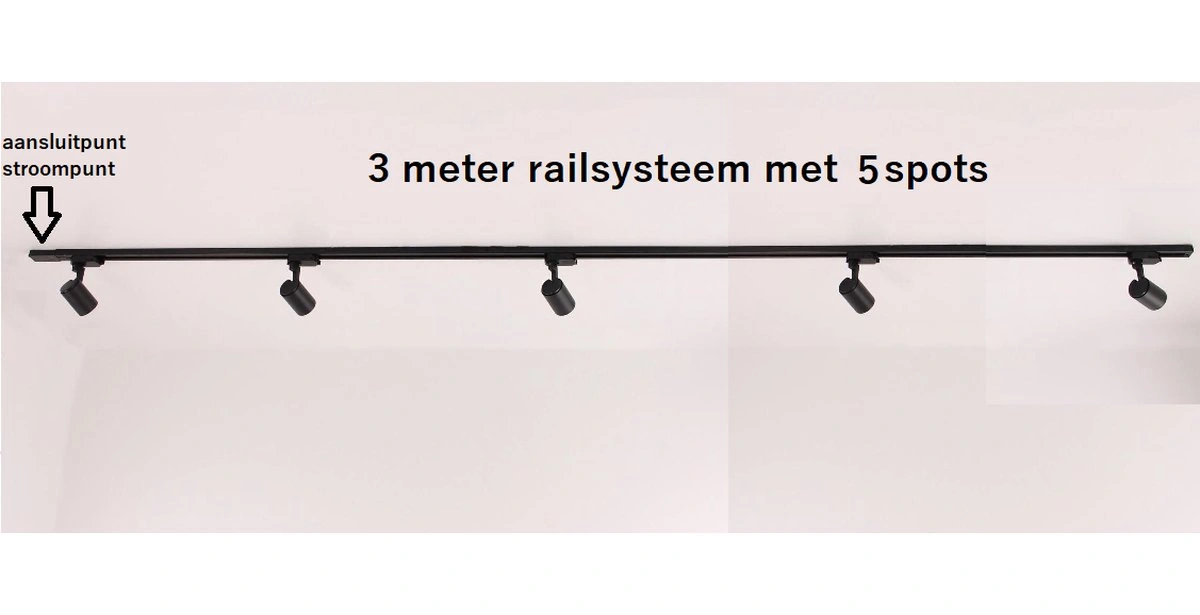 Railverlichting 3 meter met 5 spots zwart, complete licht rail, GU10, SMART geschikt SW04244B