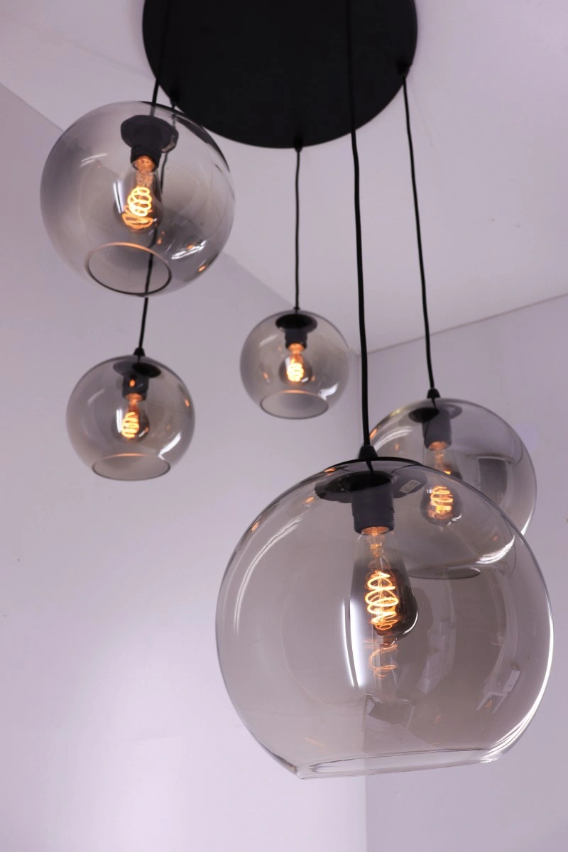 EEF Hanglamp Grey getint glas bollen - diameter 50cm met 5 hangers 61102HL