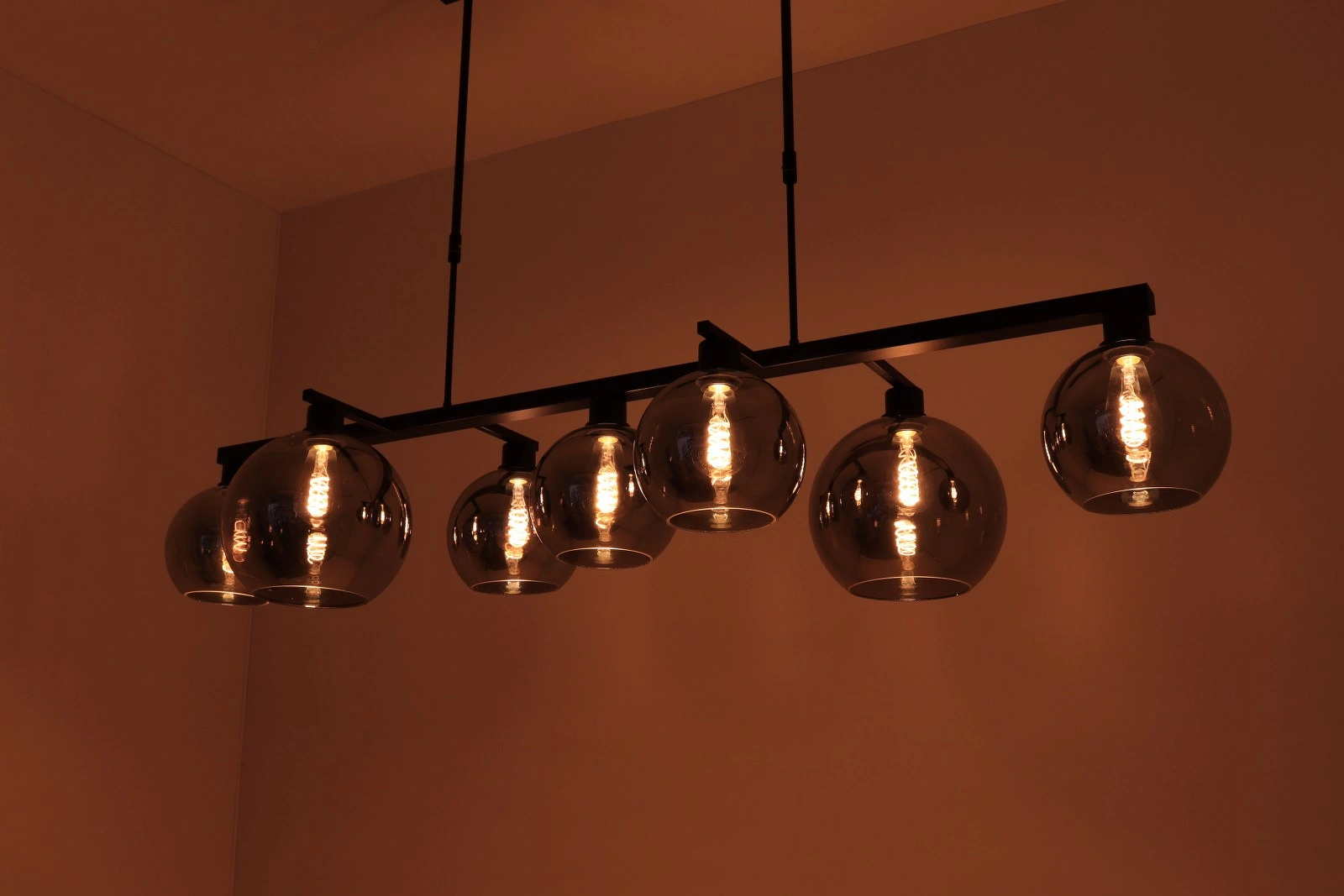 Hanglamp 7 lichts aan frame (#alleen af te halen#) - smoke rookglas - 140cm 50165