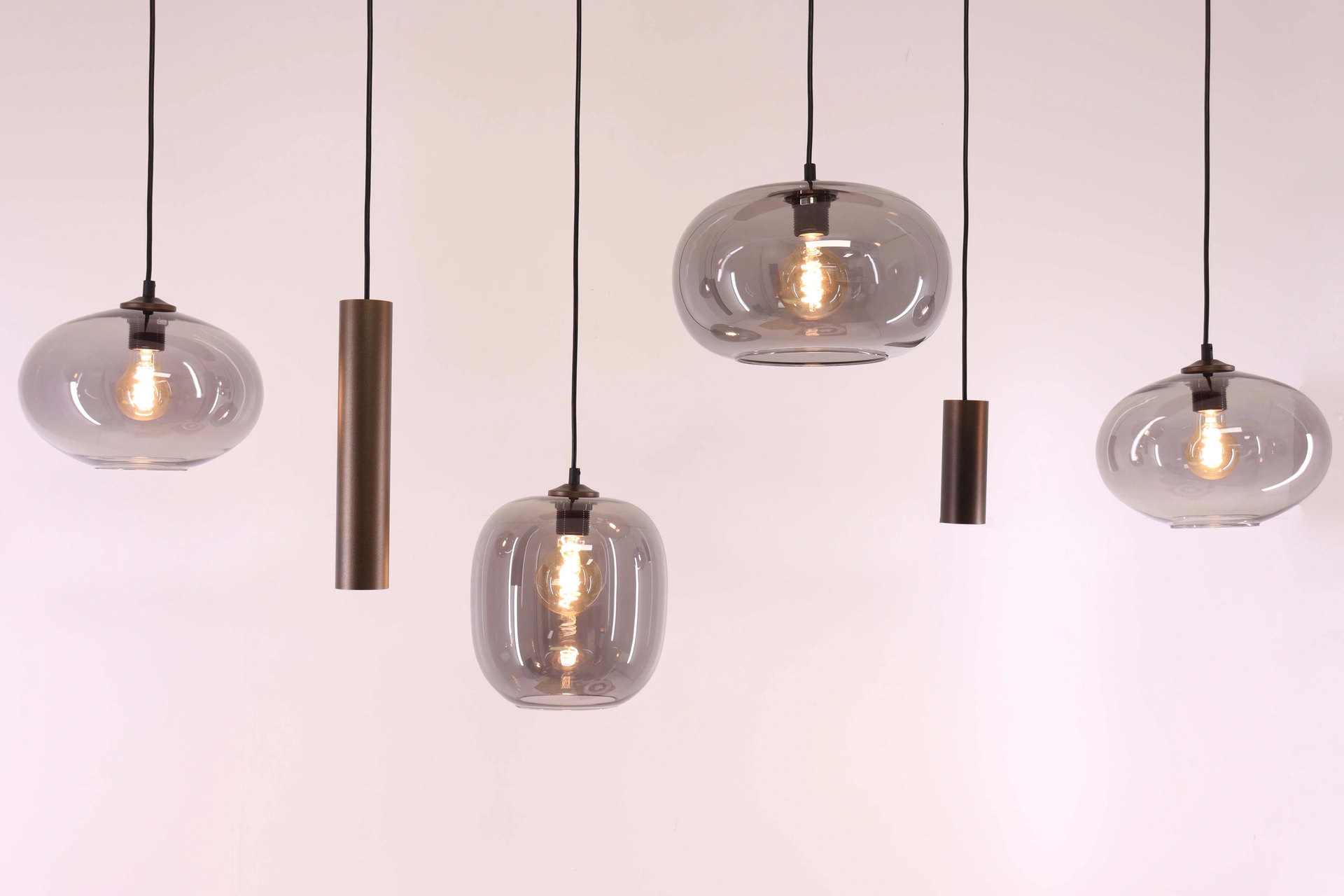 Hanglamp deens ovaal - cacao 6 lichts met smoke glas 50280