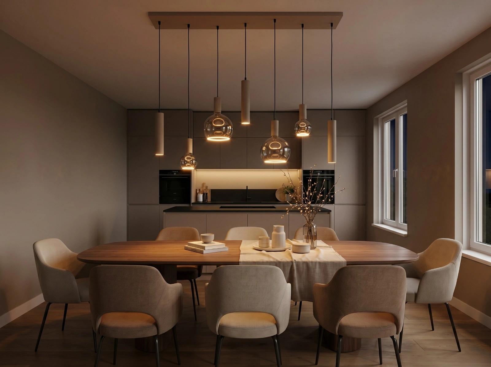 Hanglamp zand 7-lichts - Segula floating LED met kokers - Lengte 130cm  50268