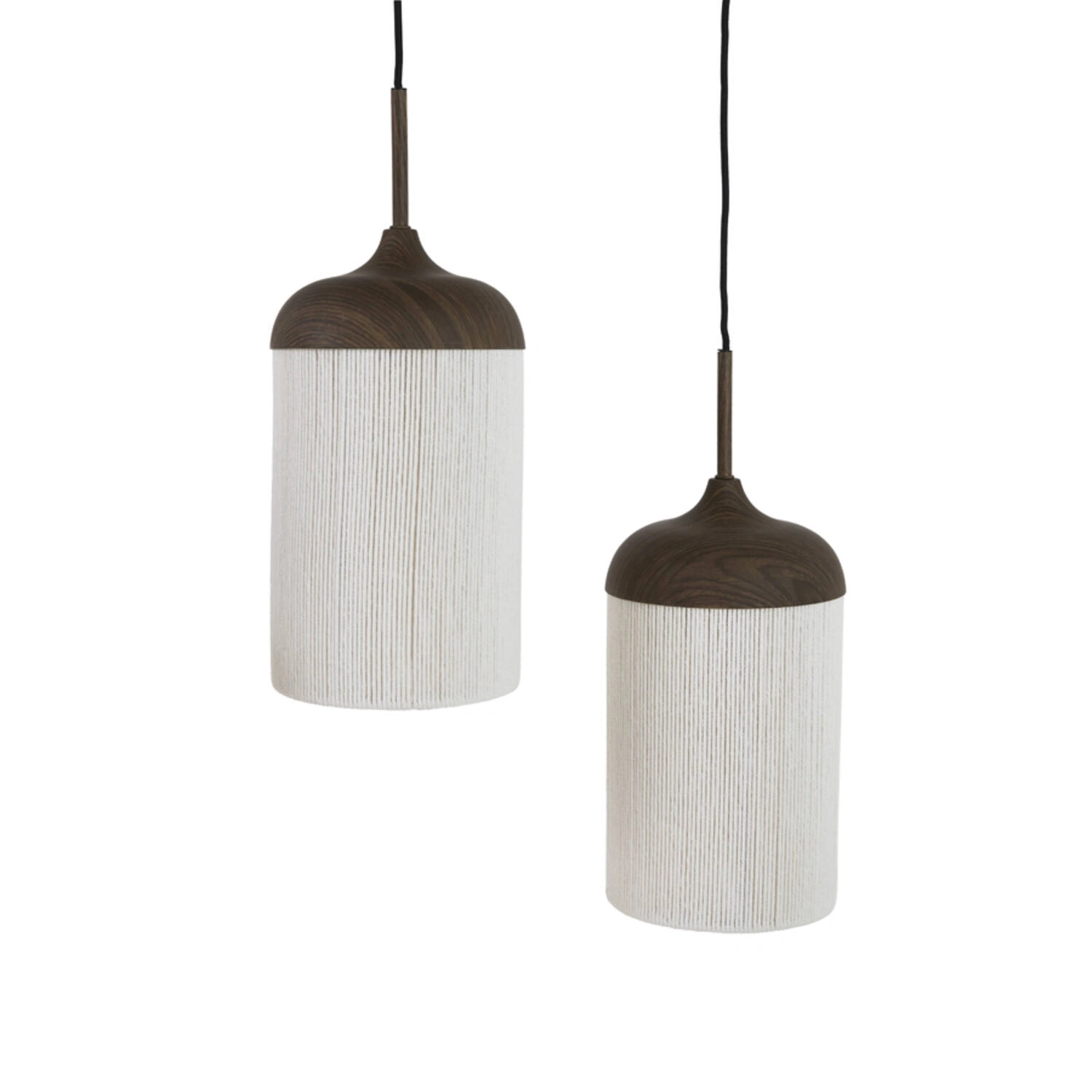 5-lichts Hanglamp Rovena - donkerbruine houtlook met crème touw – 117 cm SW10550
