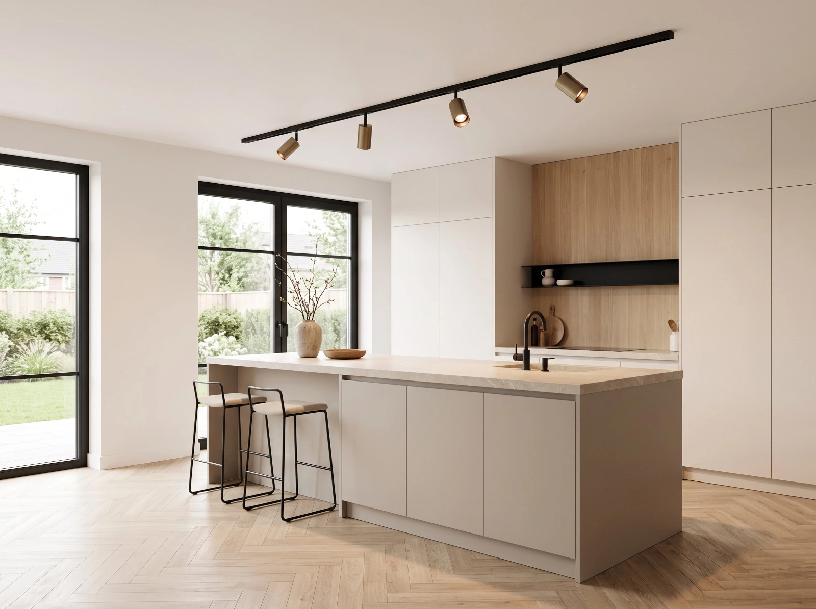 Complete railverlichting set FLAT LUXE 2 meter zwart met 4 goudkleurige spots SW10613