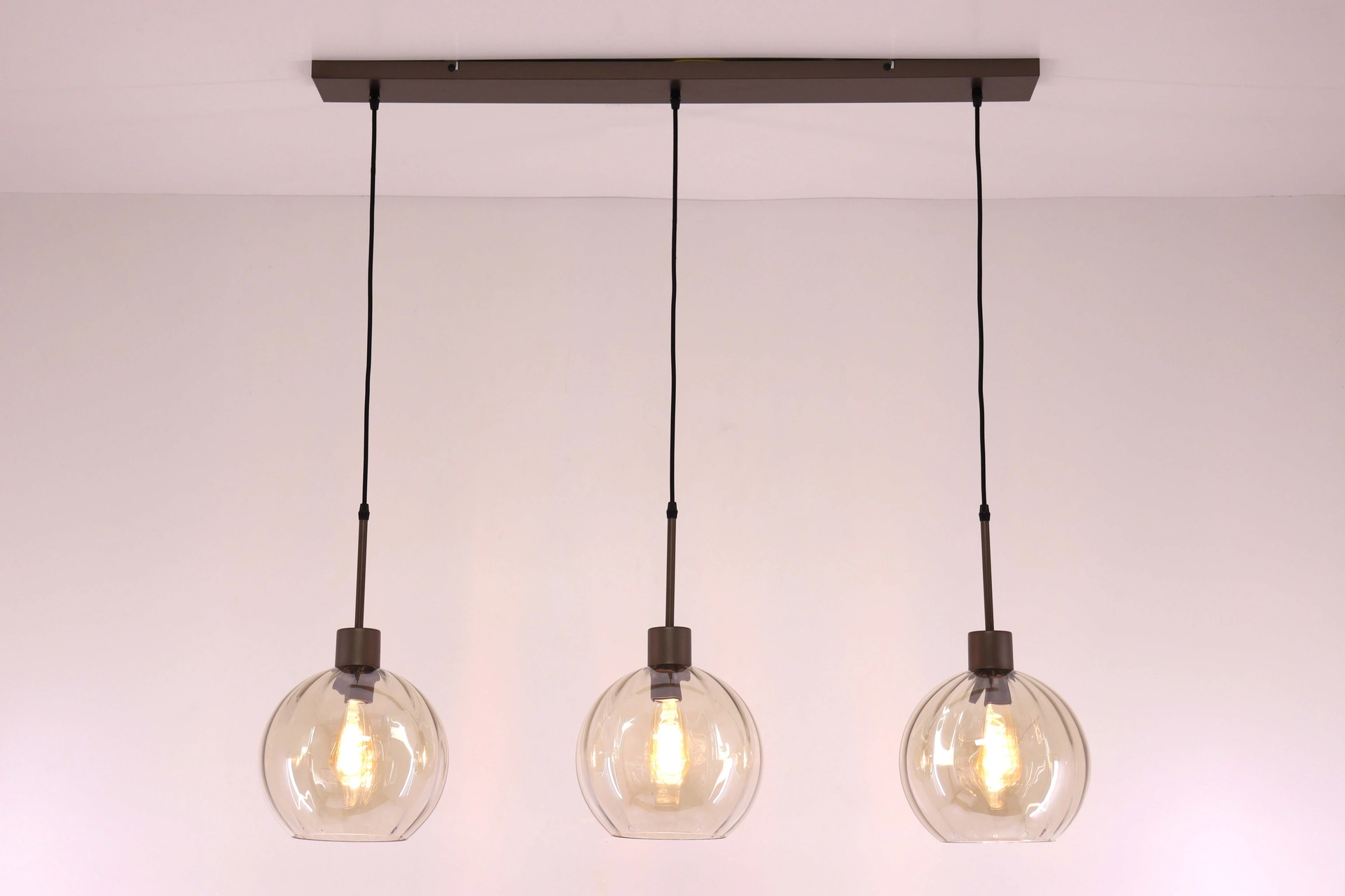 Glazen hanglamp amber bollen cacao 3 lichts 100 cm 61213