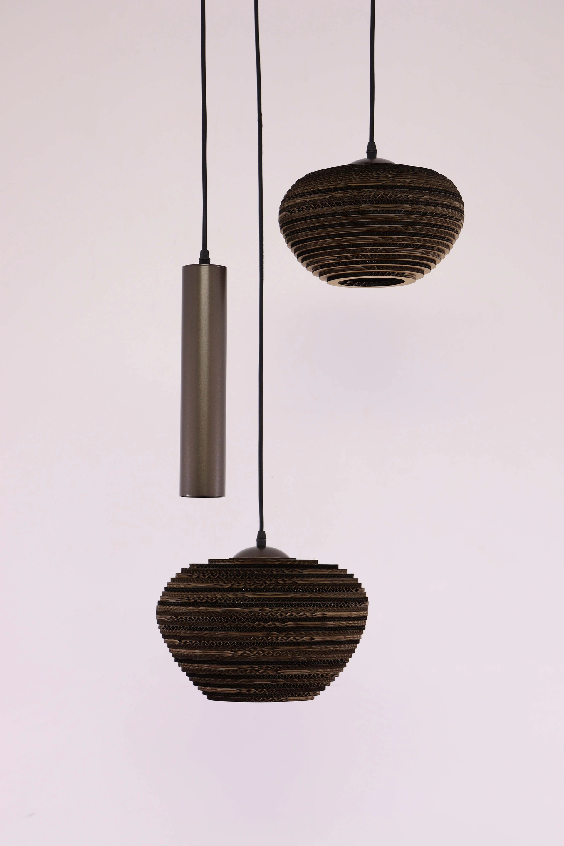 Hanglamp Cacao Bruin 3-lichts – Kartonnen Kappen met Hangkoker – Japandi 50293