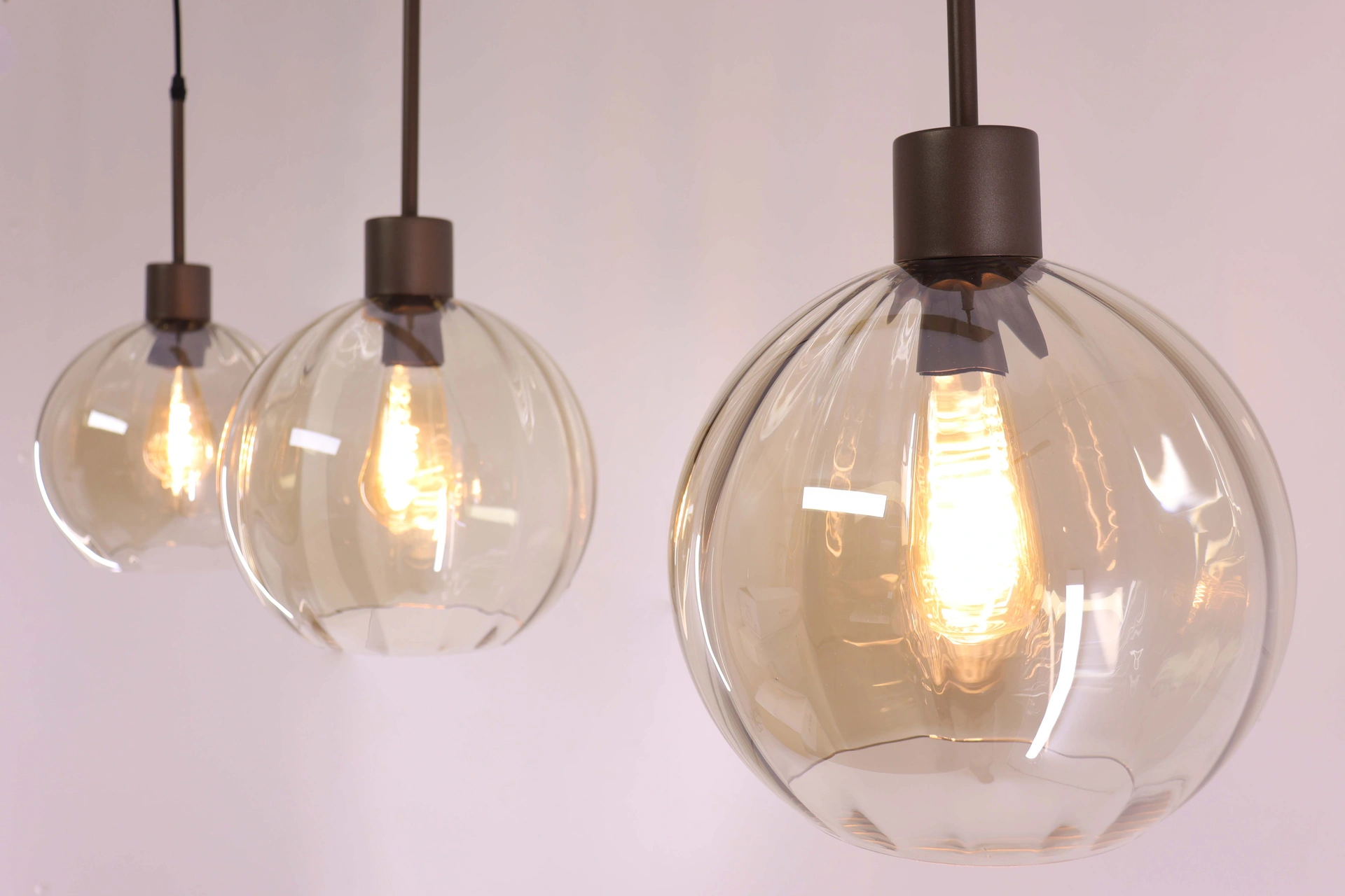 Glazen hanglamp amber bollen cacao 3 lichts 100 cm 61213