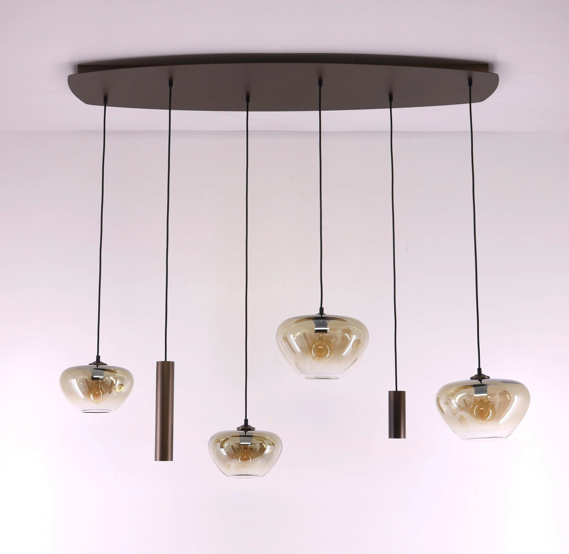 Hanglamp deens ovaal - cacao 6 lichts met genua bruin/helder glas 50279