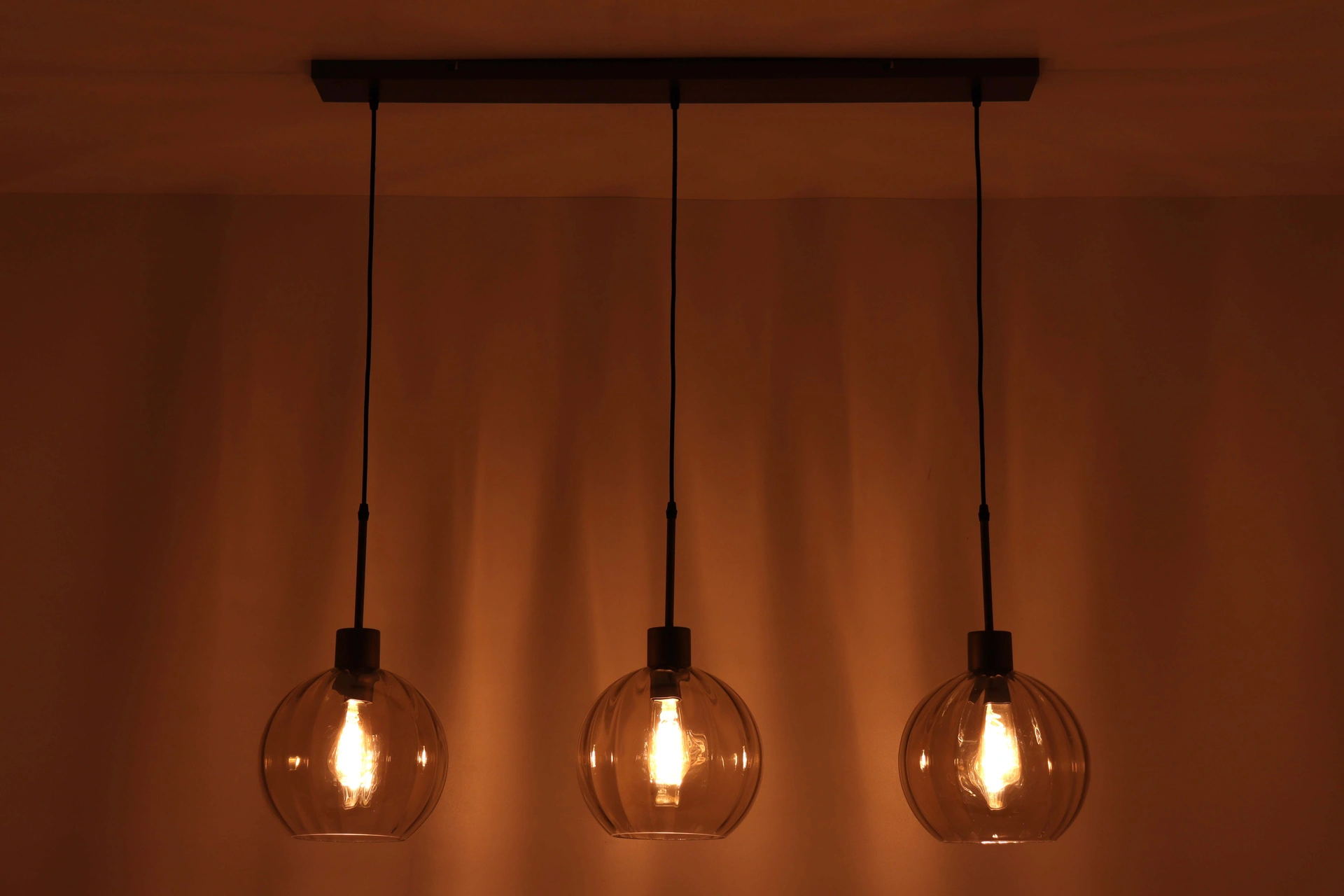 Glazen hanglamp amber bollen cacao 3 lichts 100 cm 61213