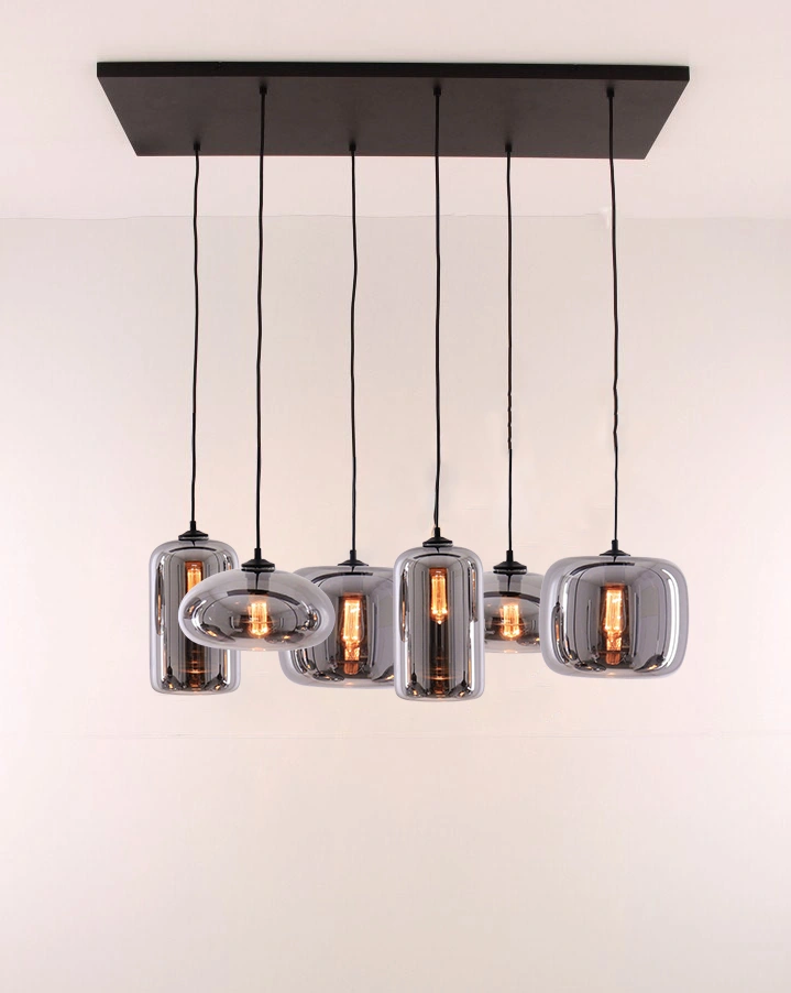 EEF hanglamp rookglas 6 lichts glazen hanglamp 100cm 50092