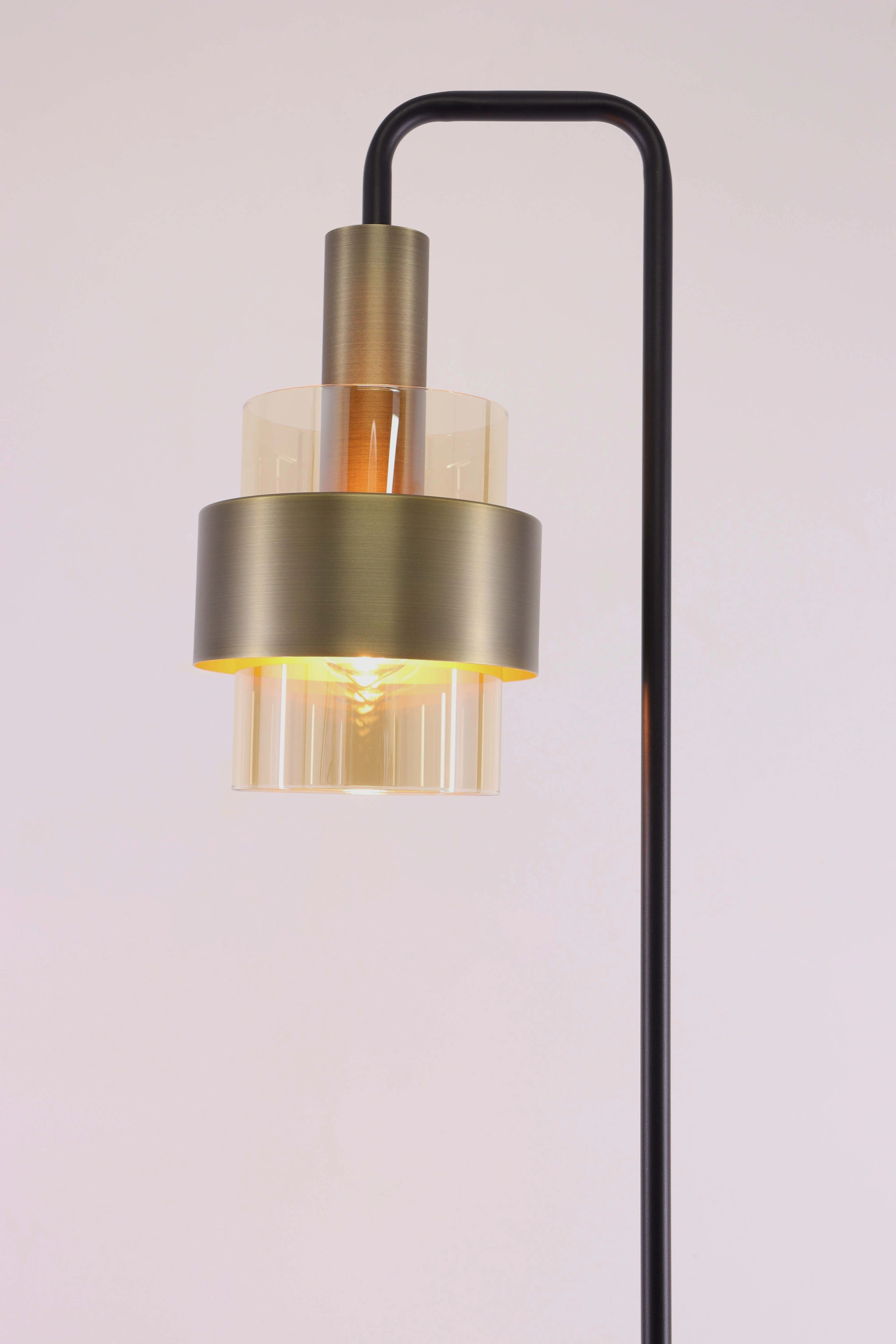 Vloerlamp marrone - brons met amber glas- Hoogte 170cm 46282