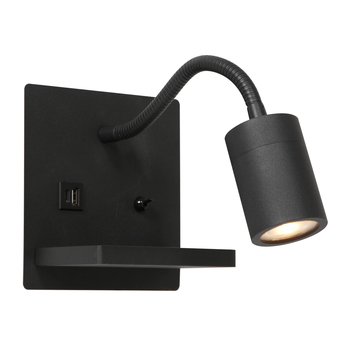 Wandlamp mat zwart | Draadloze oplader, USB-A & USB-C | Dim-to-warm 44978