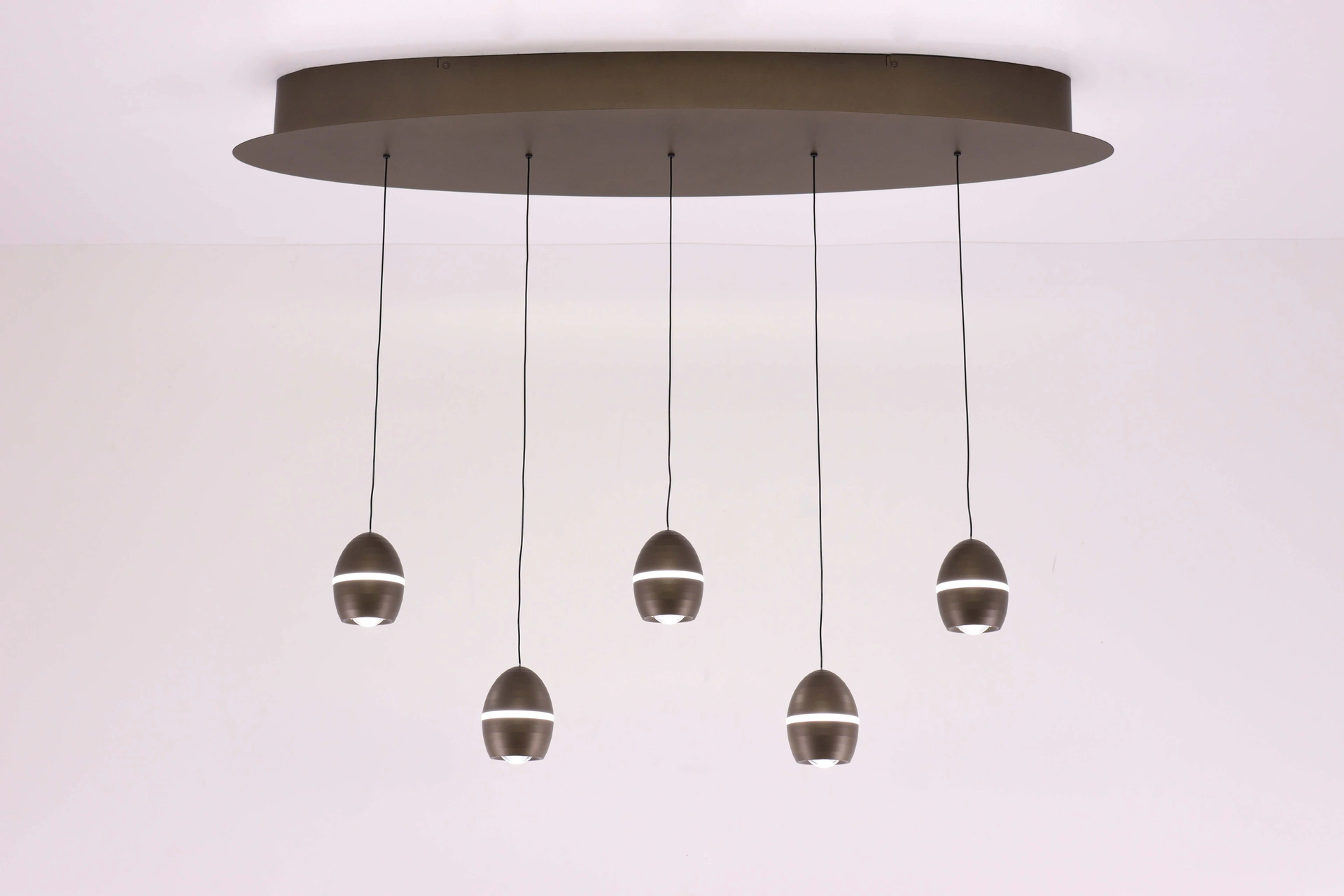 LED Hanglamp Cacao Bruin 5-Lichts – Easy Lift – Ovaal 75 cm – Afstandsbediening 