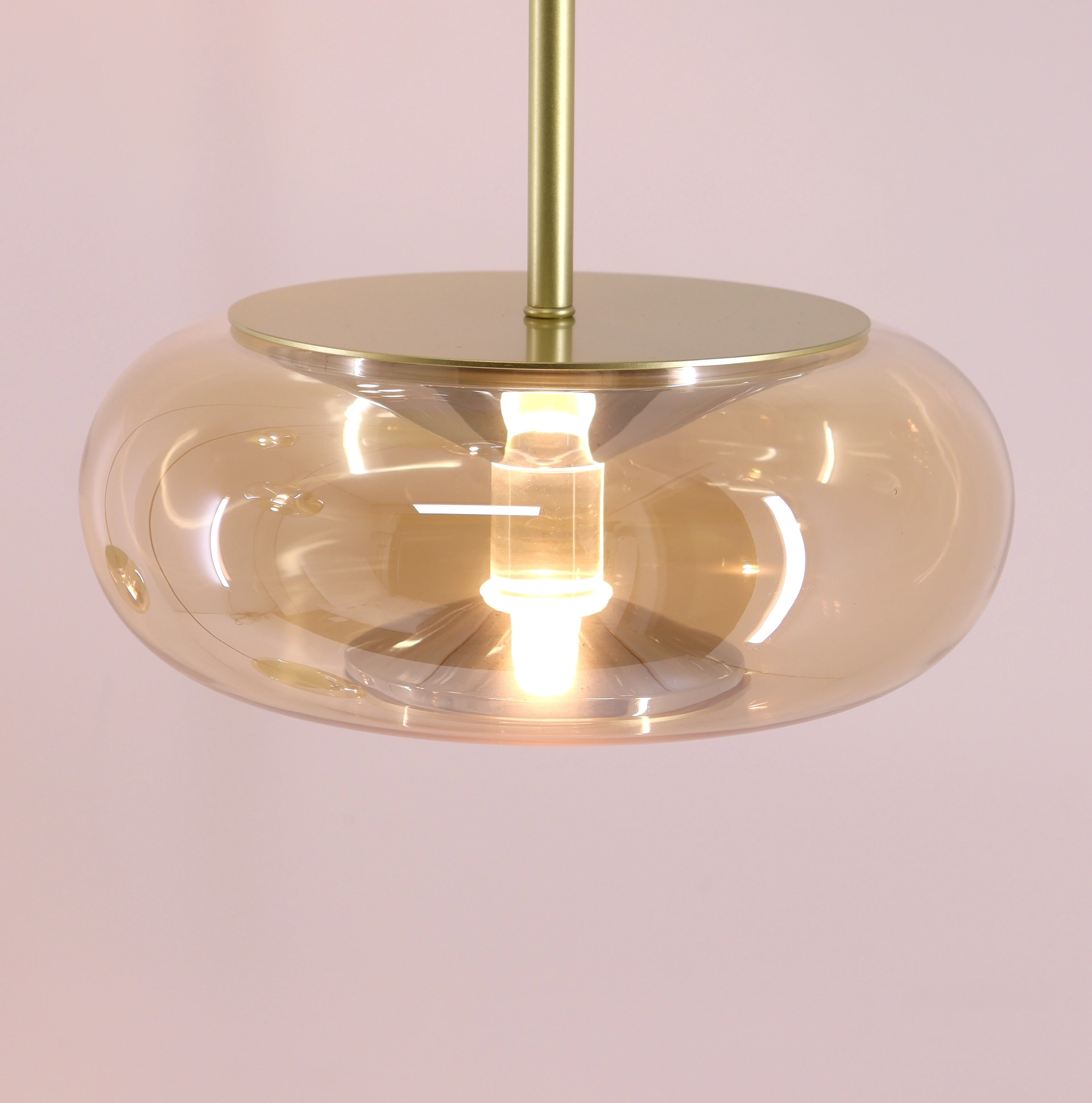 Videlamp goud rond 90 cm 7 amber glazen 350 cm 53007