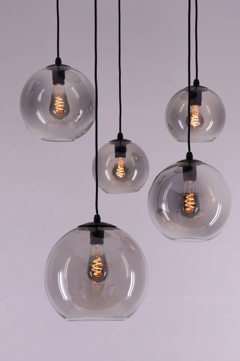 EEF Hanglamp Grey getint glas bollen - diameter 50cm met 5 hangers 61102HL