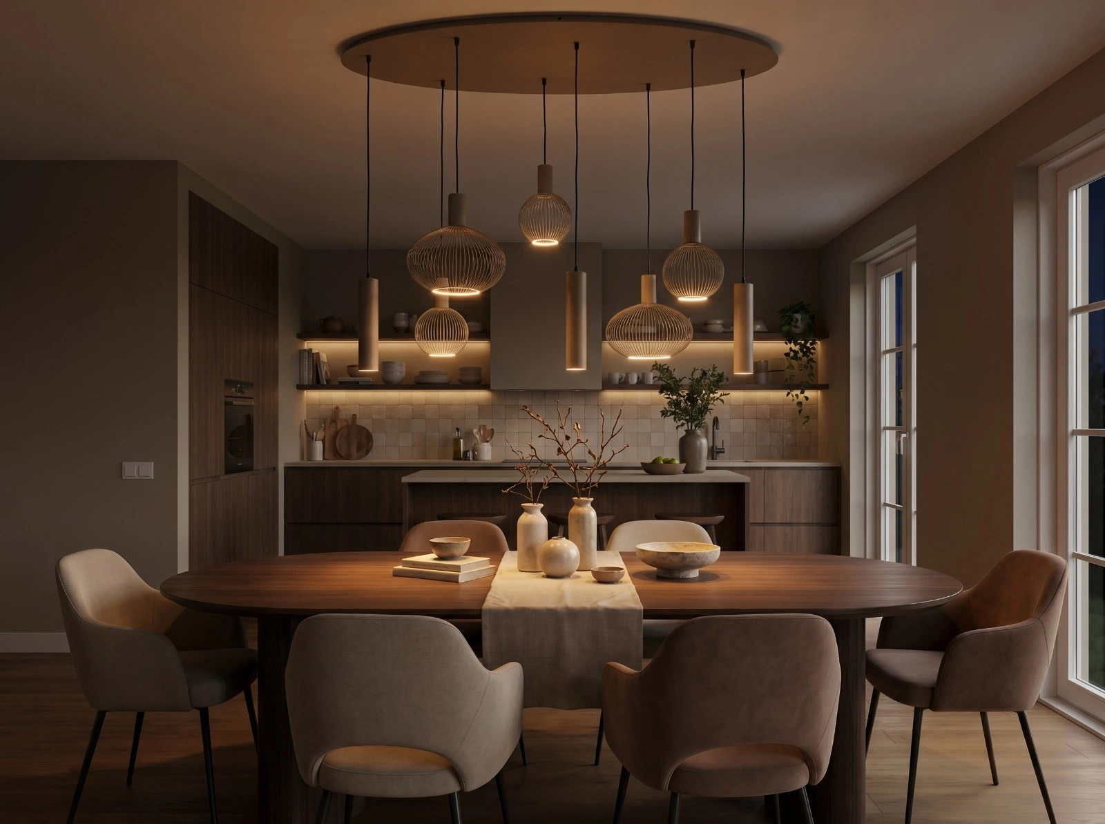 Hanglamp zand ovaal 8-lichts - segula floating filo met kokers - Lengte 140cm 50271