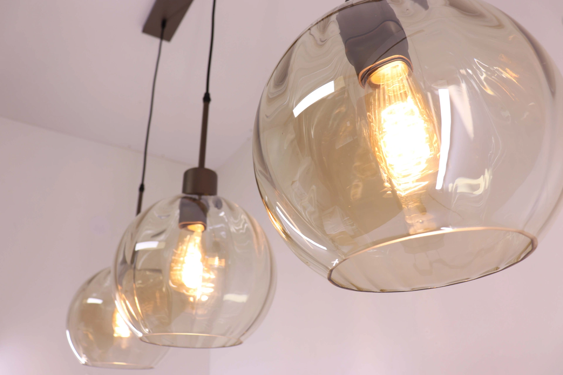 Glazen hanglamp amber bollen cacao 3 lichts 100 cm 61213